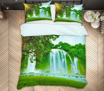 3D Green Tree Waterfall 12198 Bed Pillowcases Quilt