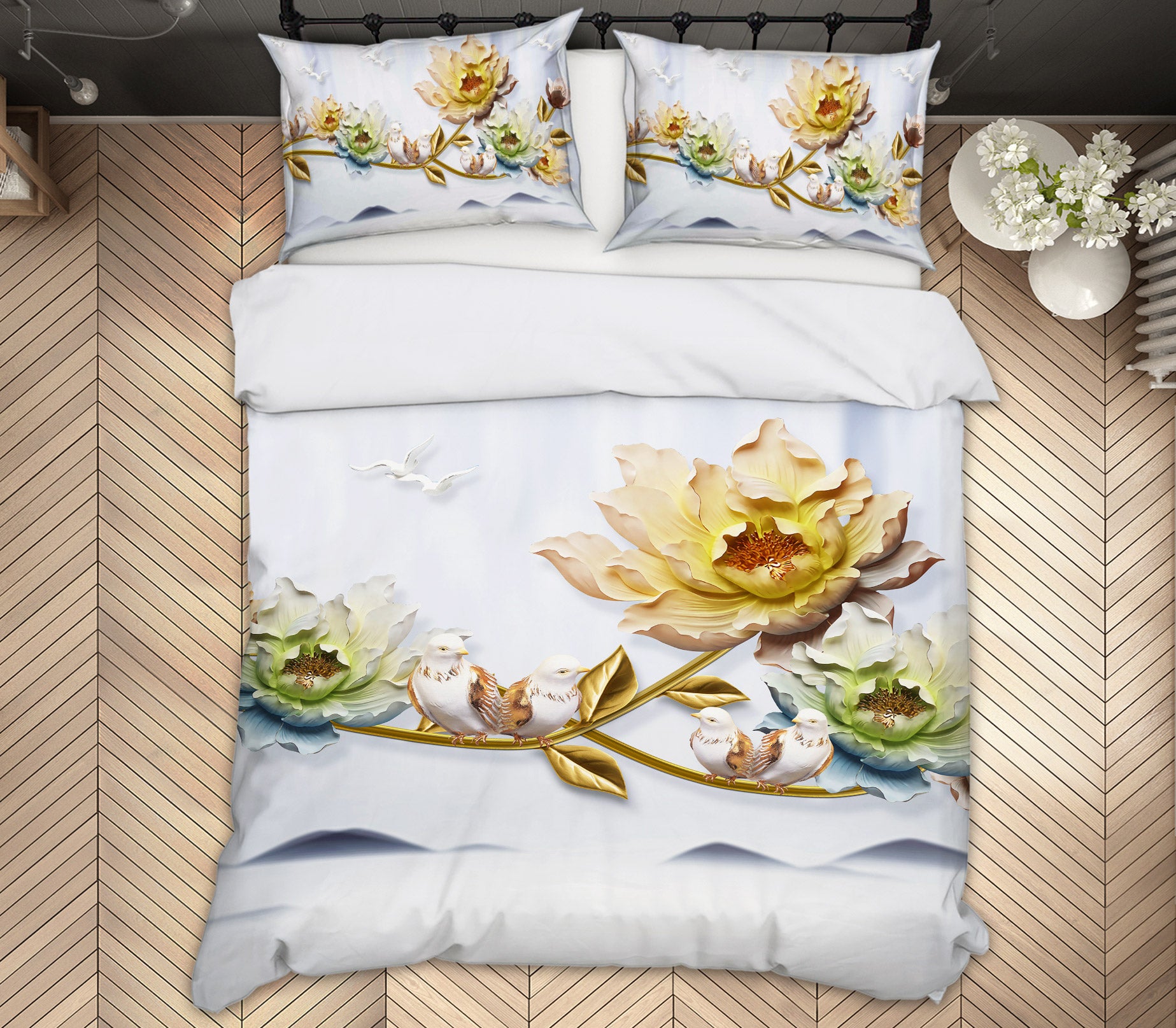 3D Embossed Flowers 13024 Bed Pillowcases Quilt
