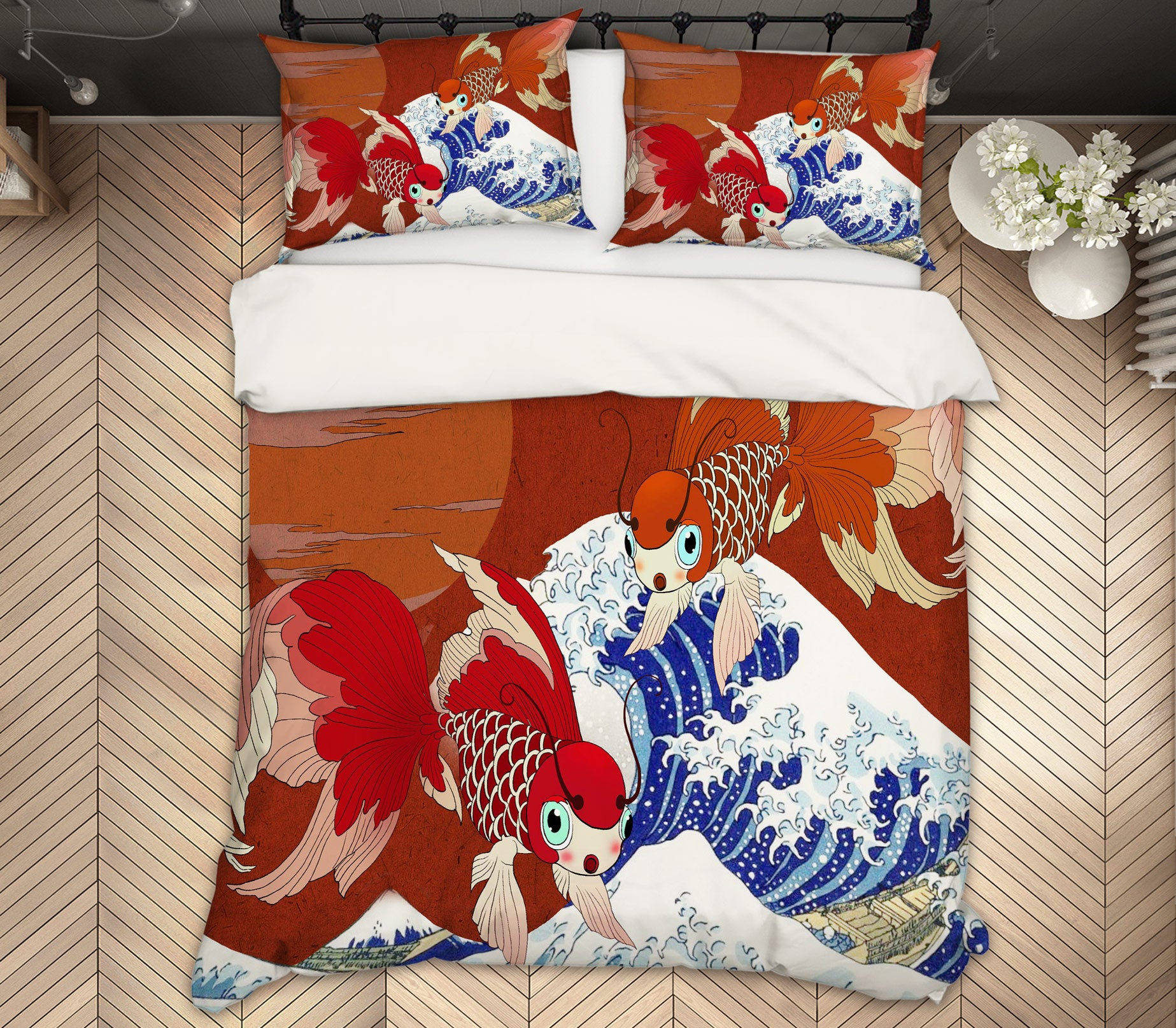 3D Fish Waves 13046 Bed Pillowcases Quilt
