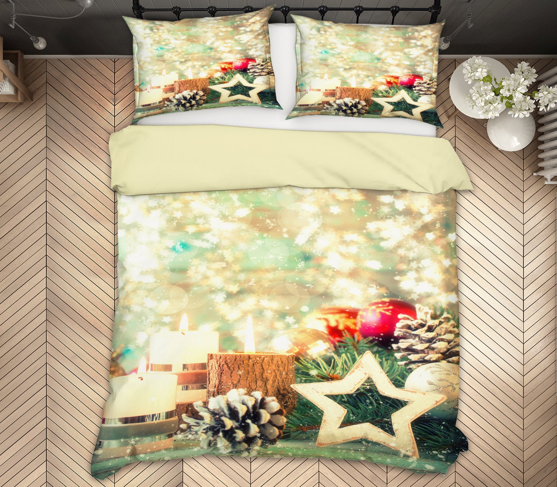 3D Five-Pointed Star Pine Cones 50023 Christmas Quilt Duvet Cover Xmas Bed Pillowcases