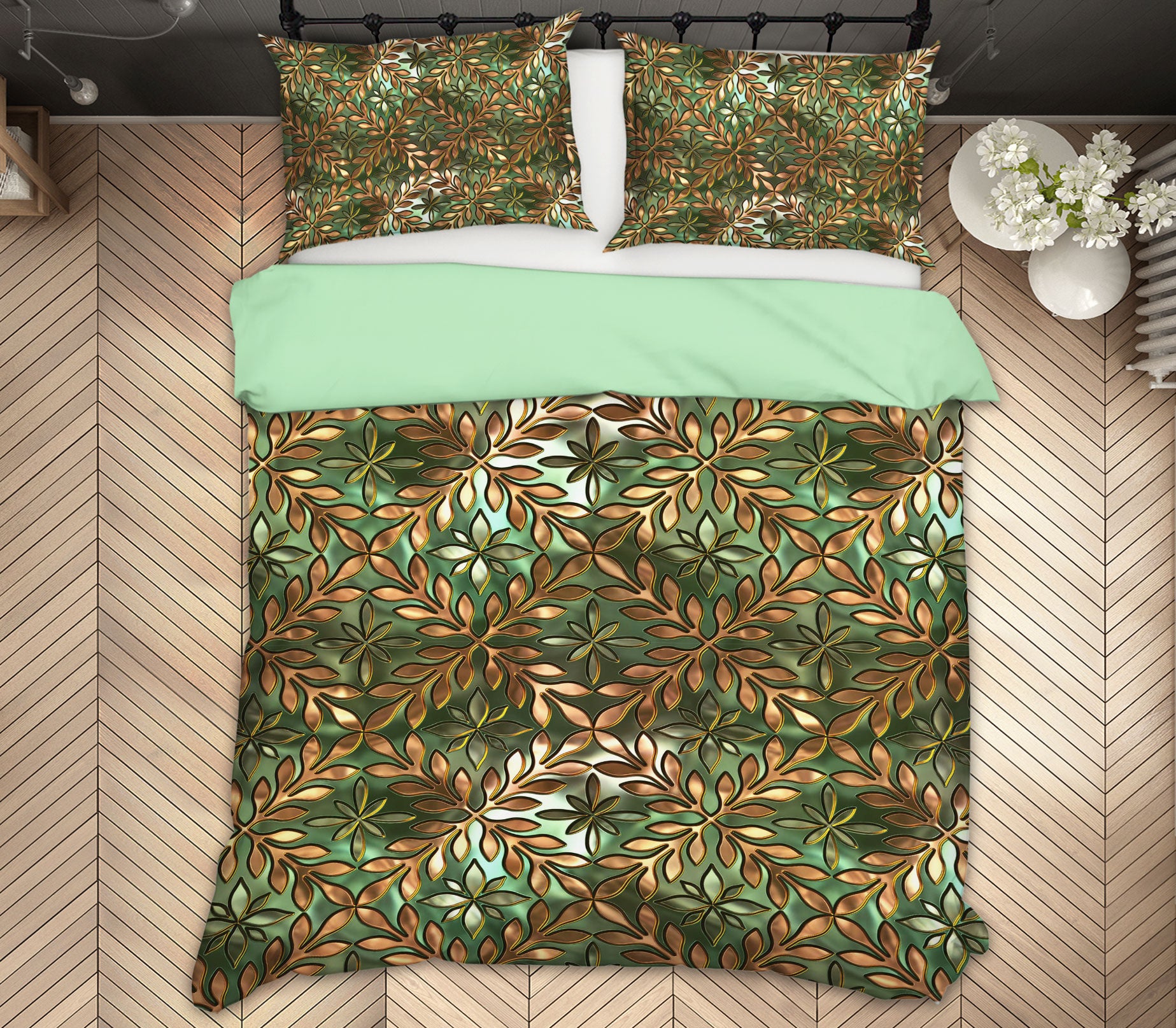 3D Golden Leaves 14055 Bed Pillowcases Quilt