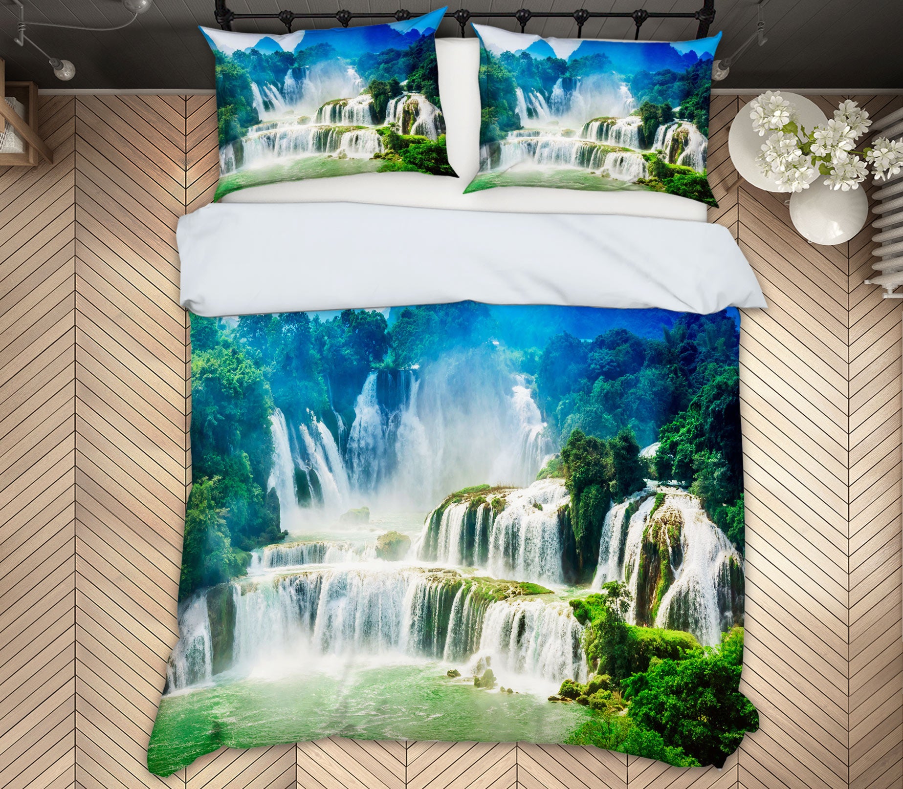 3D Mountain Waterfall 59145 Bed Pillowcases Quilt