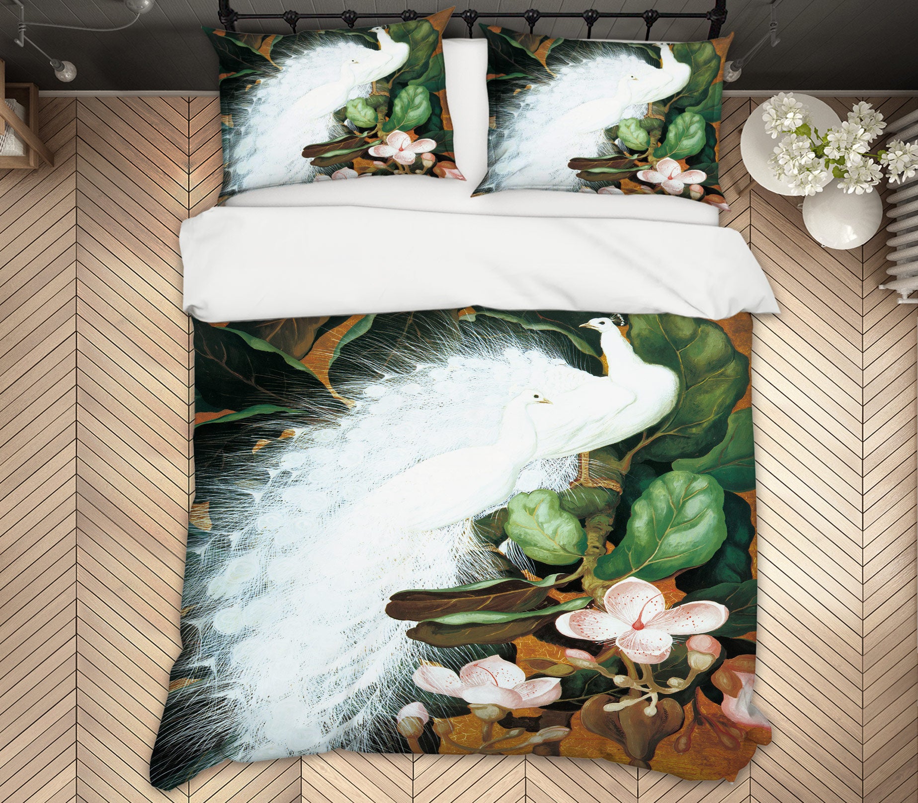 3D White Peacock 12058 Bed Pillowcases Quilt