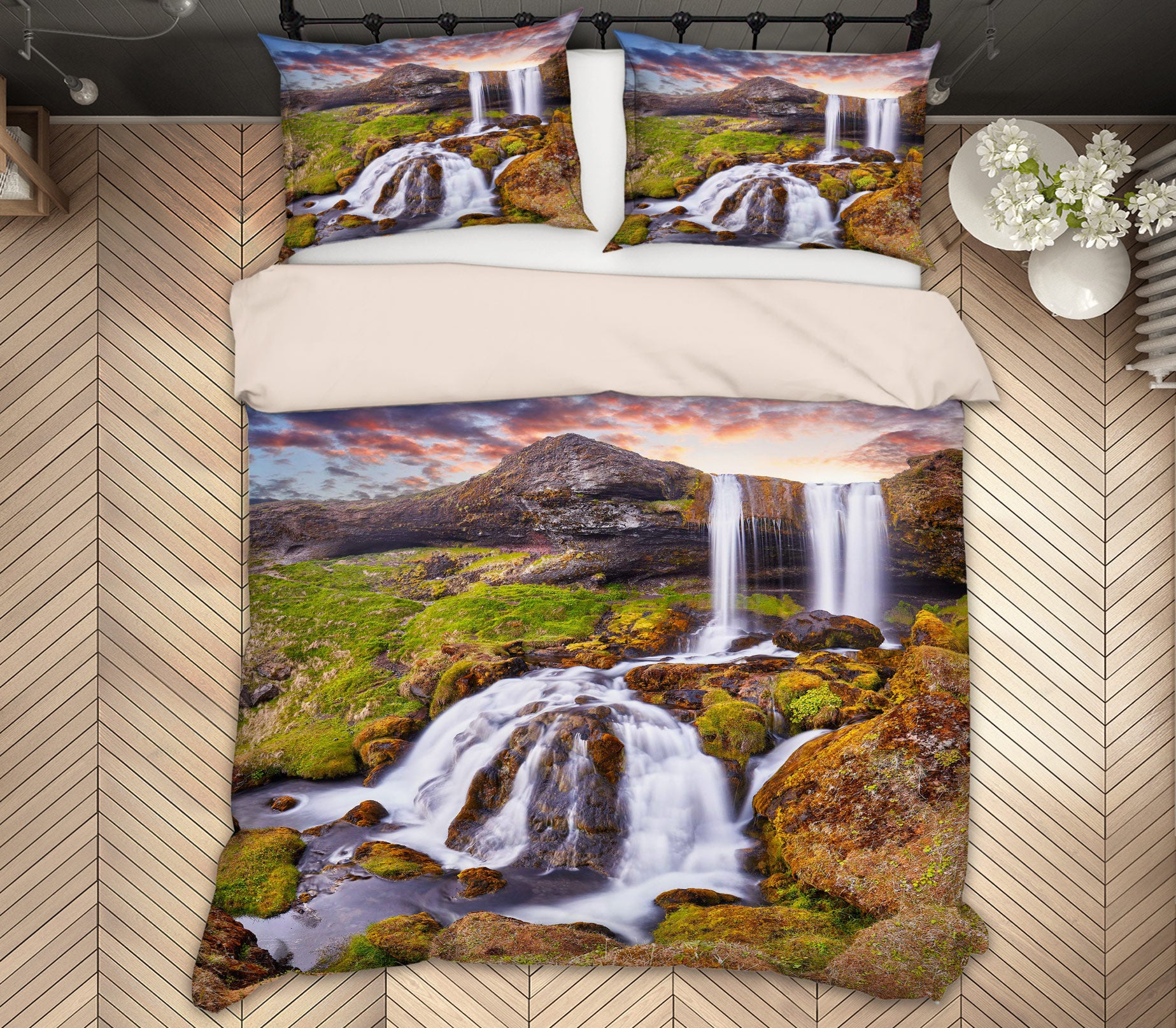 3D Waterfall Stone 15184 Bed Pillowcases Quilt