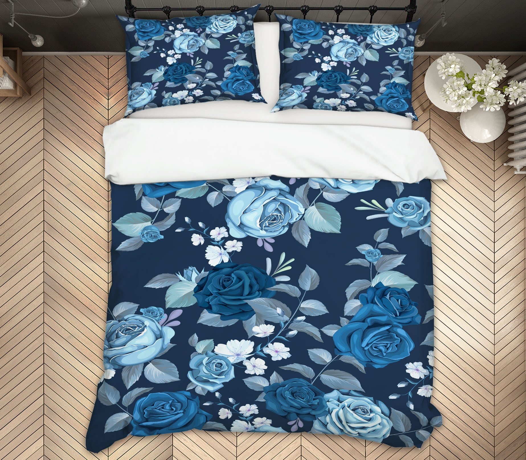 3D Blue Flowers 61006 Bed Pillowcases Quilt