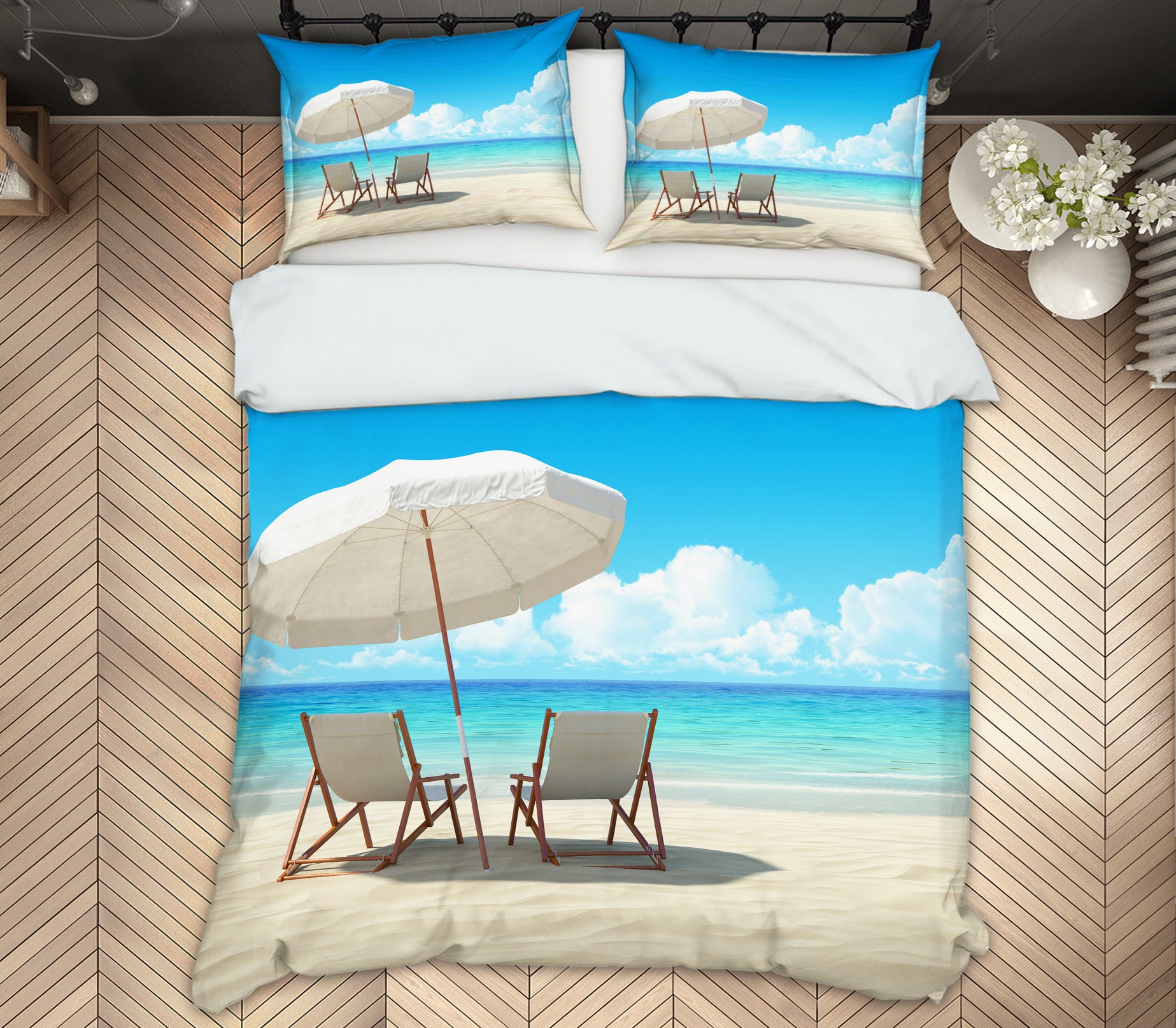 3D Seaside Umbrella 12202 Bed Pillowcases Quilt