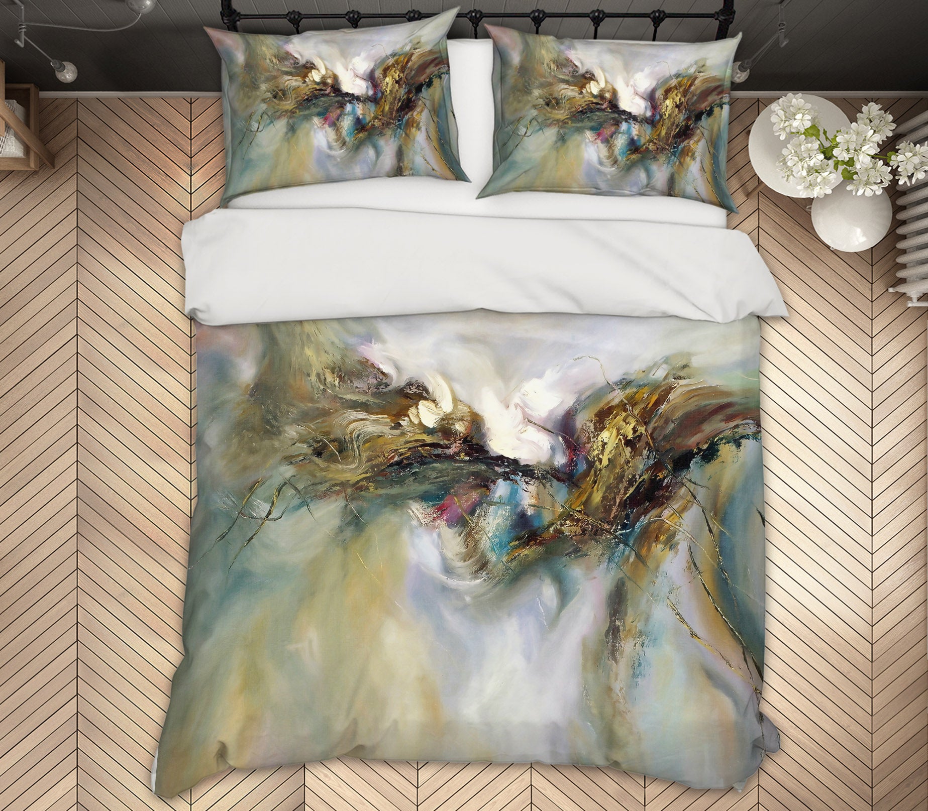 3D Gray-Green Abstract 12154 Bed Pillowcases Quilt