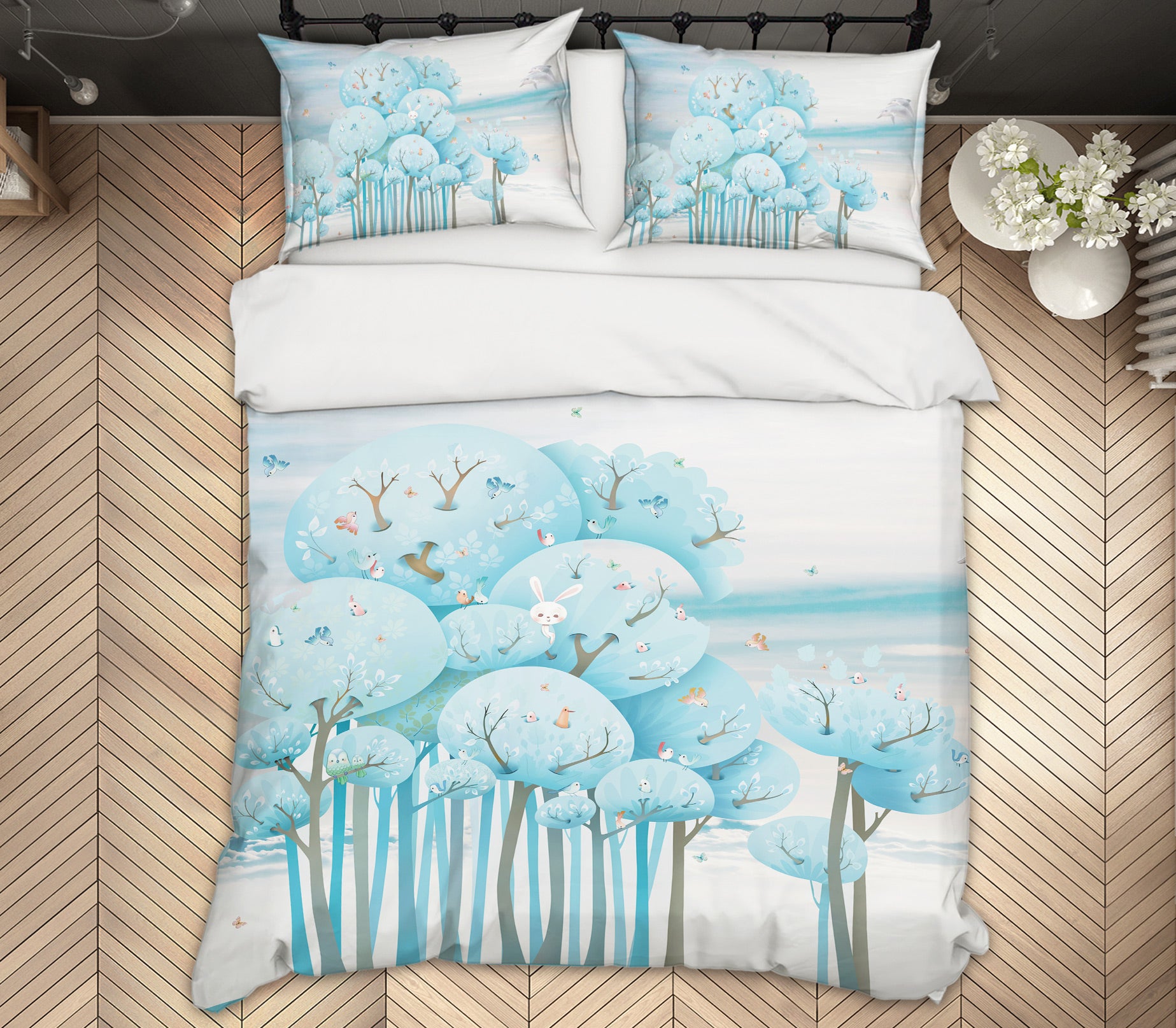 3D Blue Tree 13075 Bed Pillowcases Quilt