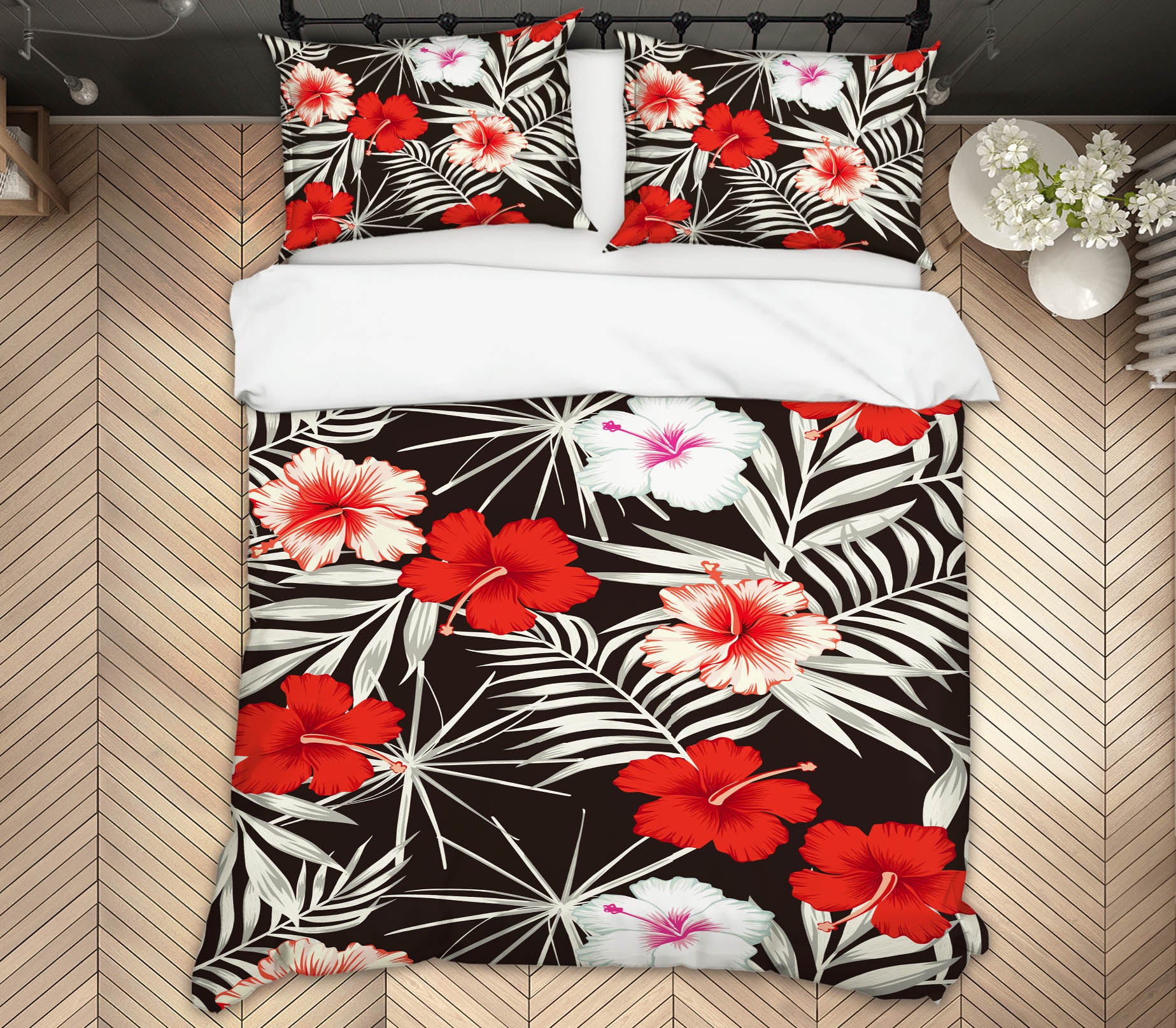3D Red Black Flowers 60241 Bed Pillowcases Quilt