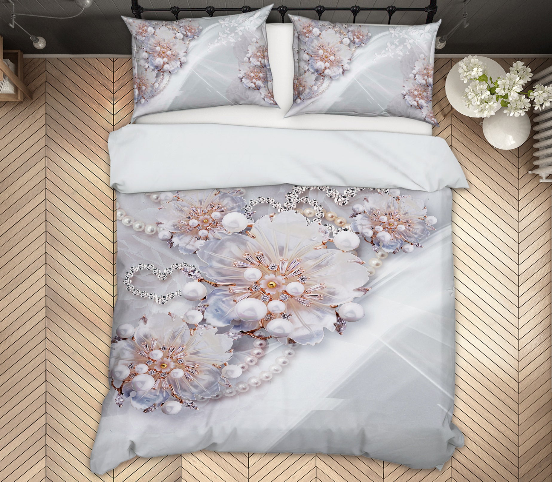 3D Pearl Flowers 13027 Bed Pillowcases Quilt