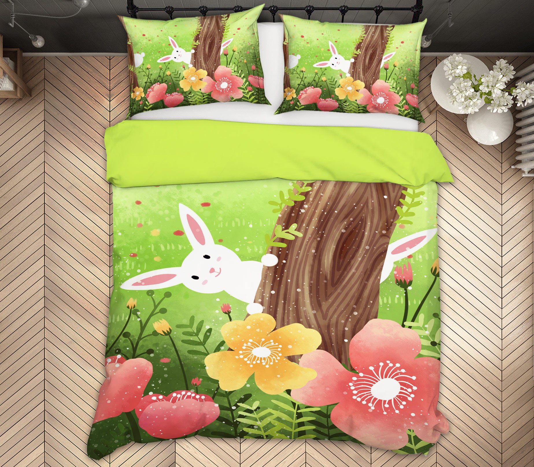 3D Flowers Trees Rabbit 12008 Bed Pillowcases Quilt