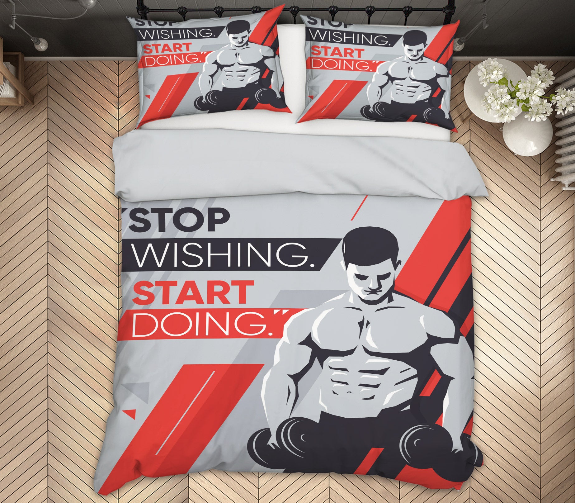 3D Lift Dumbbells 14172 Bed Pillowcases Quilt