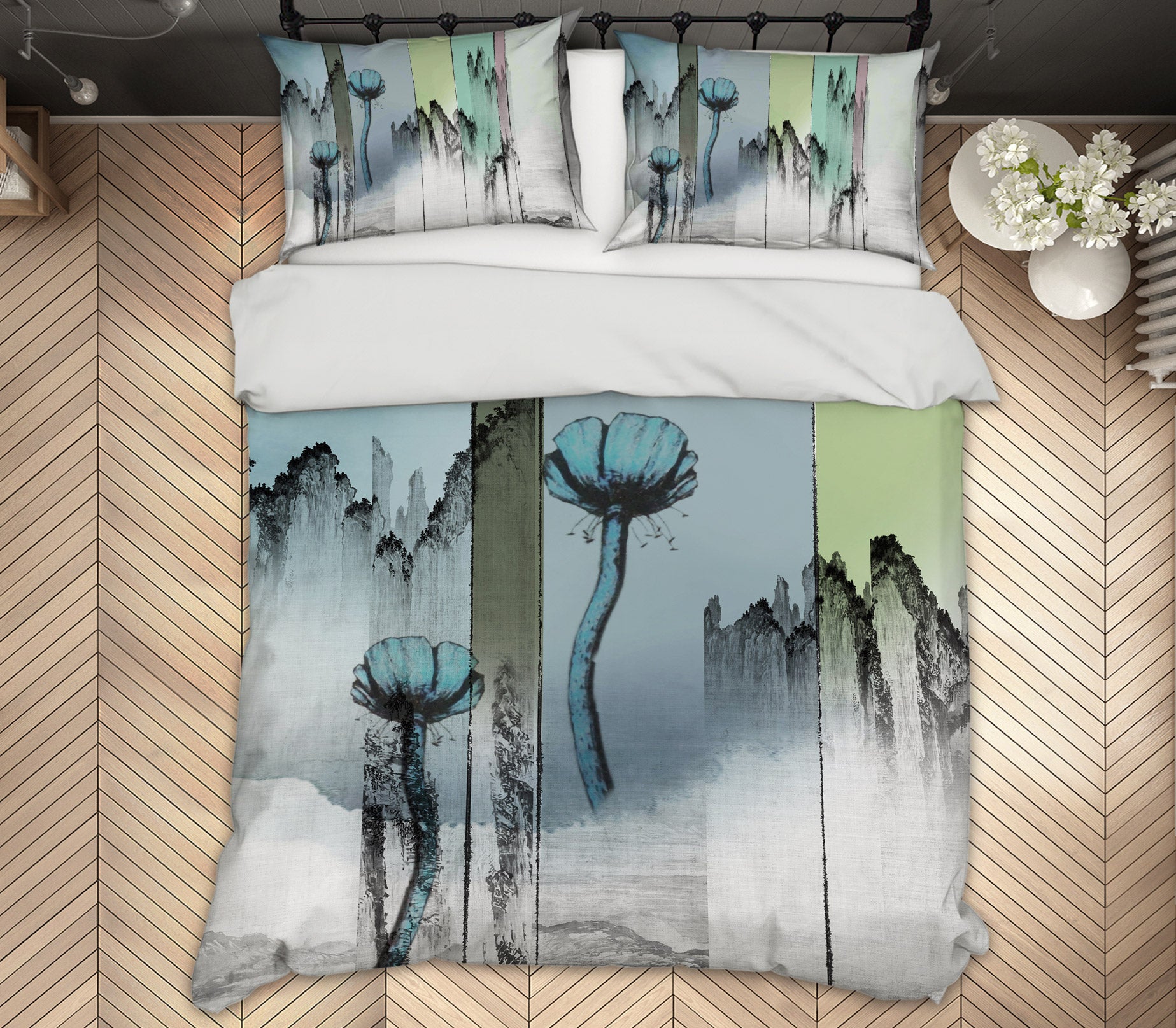 3D Mountain Flower 12092 Bed Pillowcases Quilt
