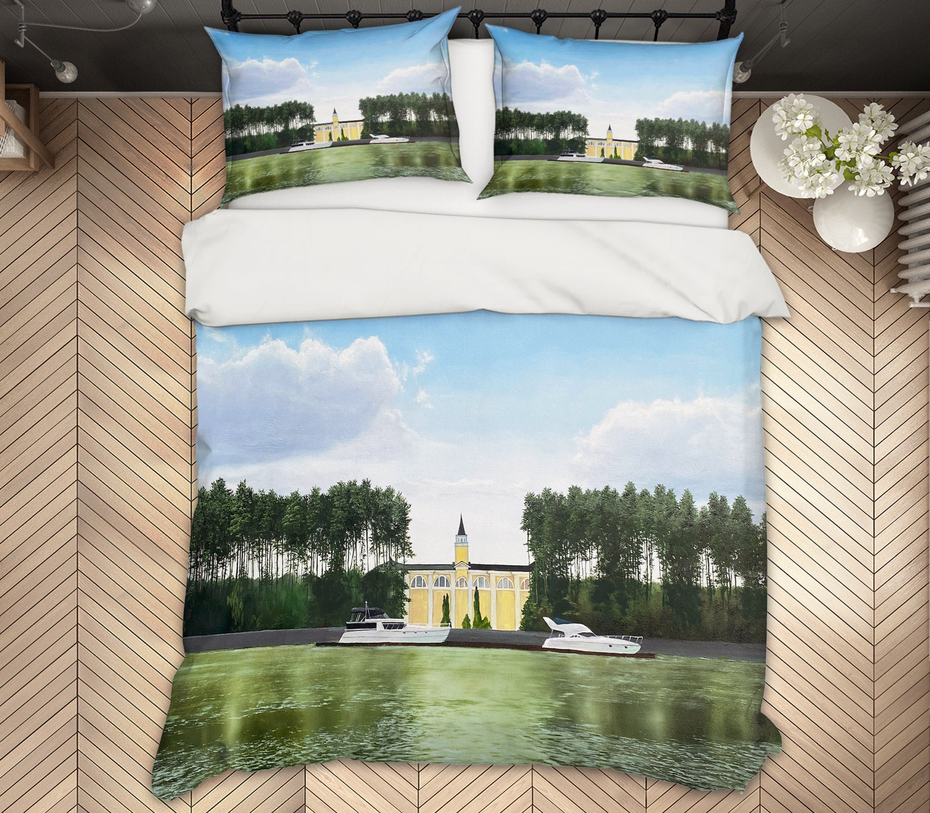3D Buildings Trees Lake 9790 Marina Zotova Bedding Bed Pillowcases Quilt