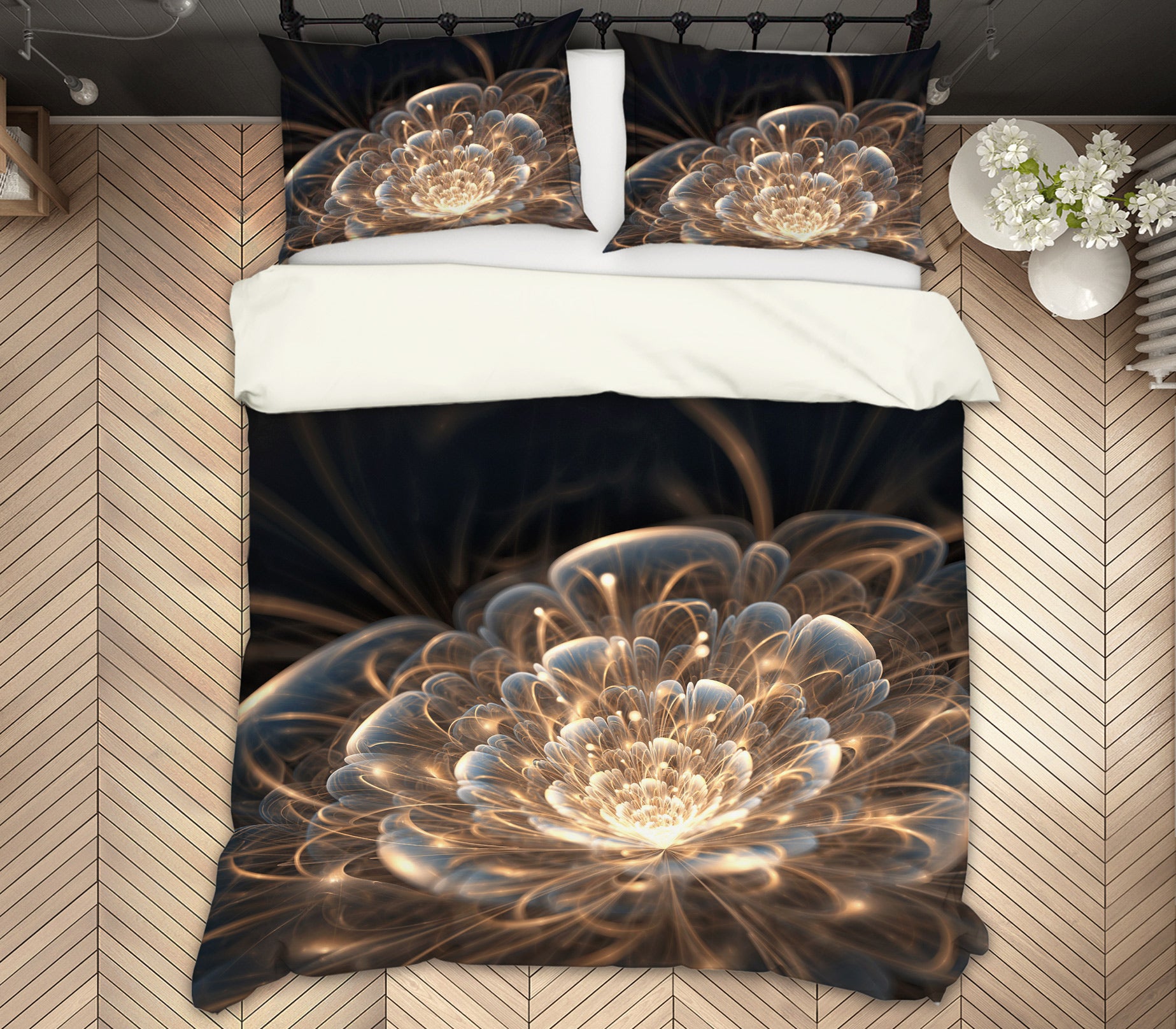 3D Golden Flowers 12203 Bed Pillowcases Quilt