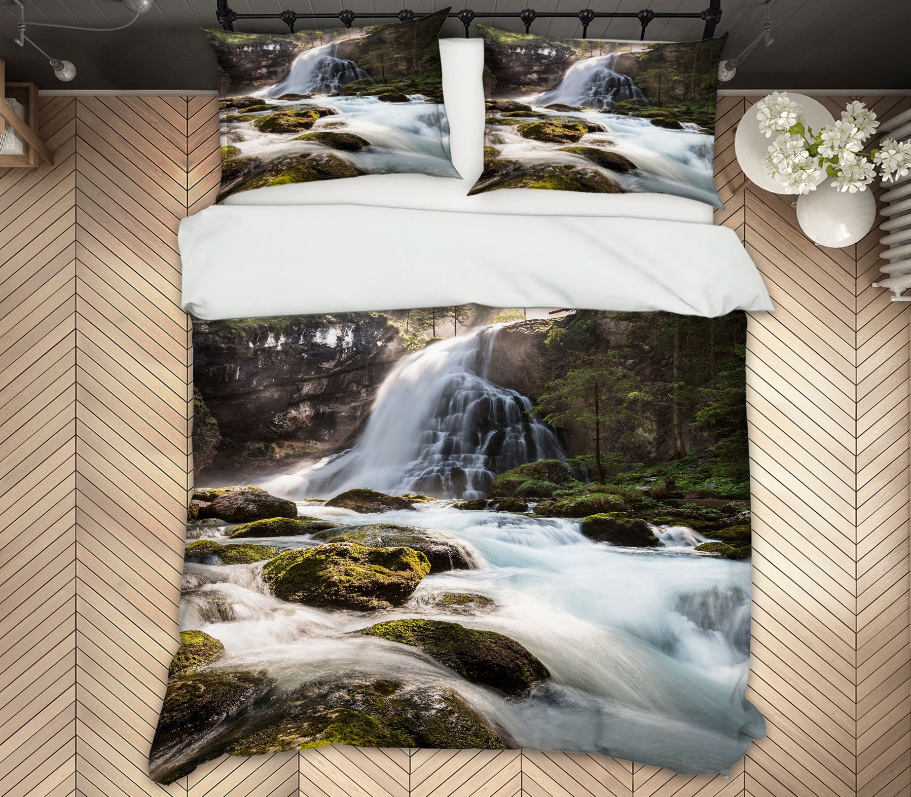 3D Waterfall Stone 15112 Bed Pillowcases Quilt
