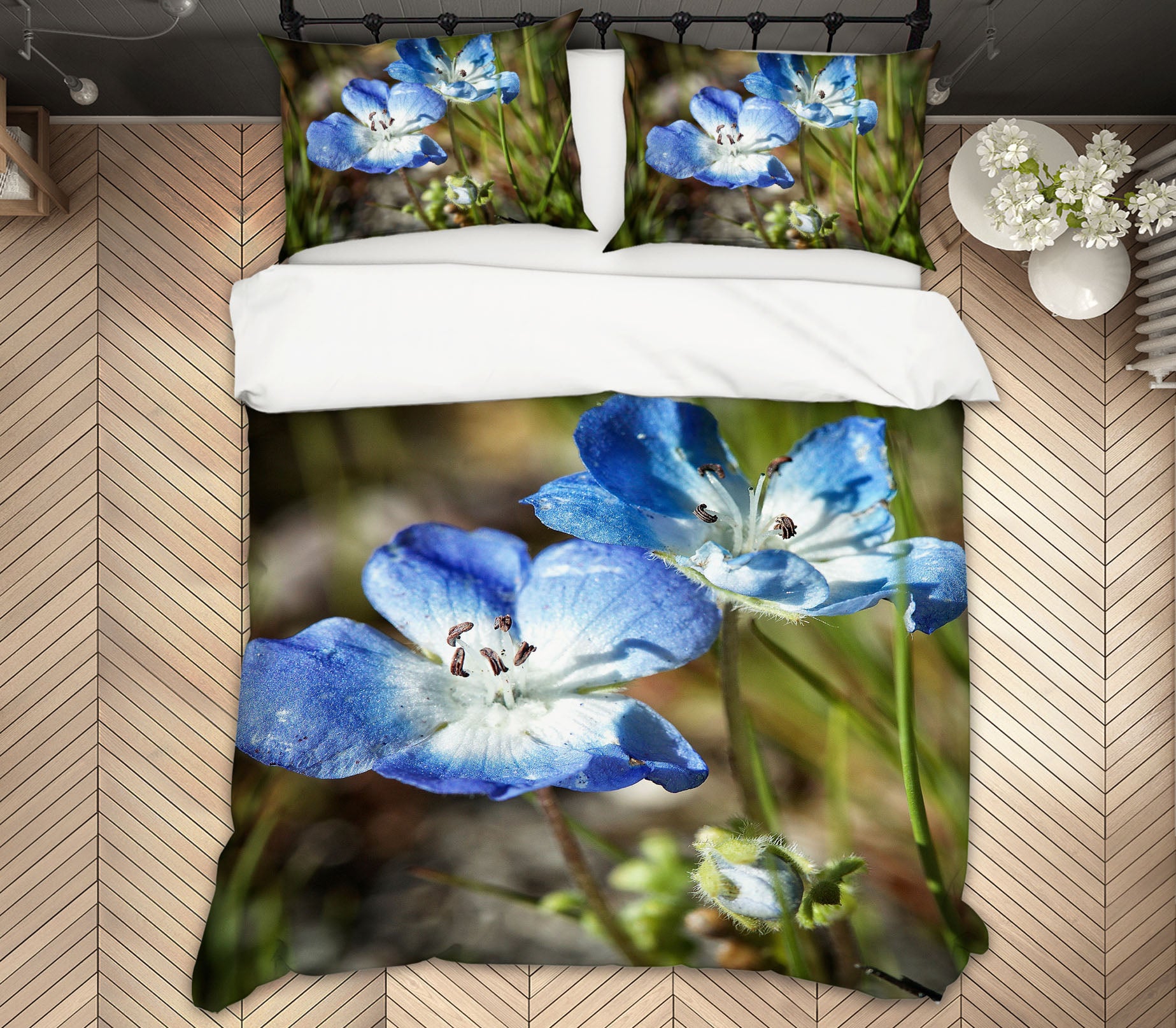 3D Blue Flowers 62004 Kathy Barefield Bedding Bed Pillowcases Quilt