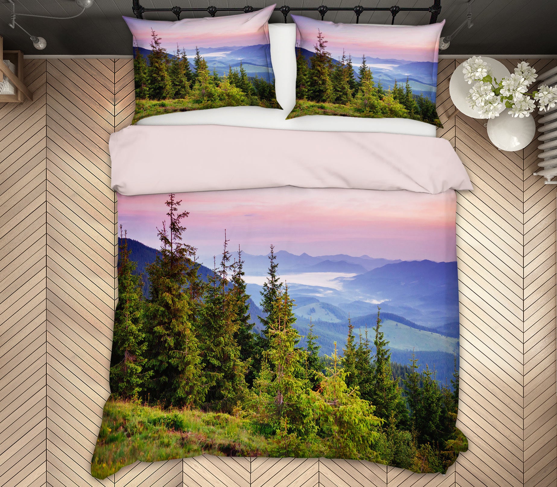 3D Mountain Tree 59182 Bed Pillowcases Quilt
