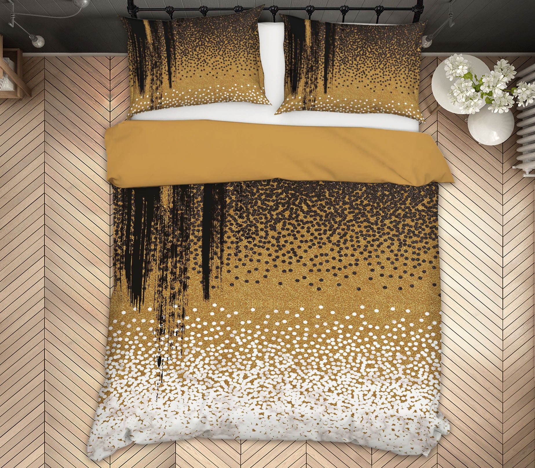 3D Golden Yellow 16028 Bed Pillowcases Quilt