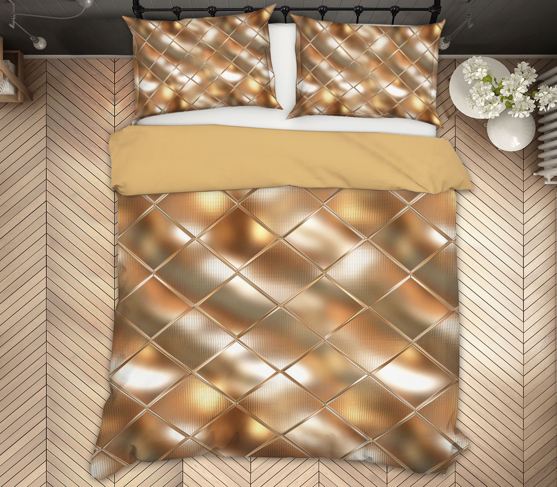 3D Golden Net 13197 Bed Pillowcases Quilt