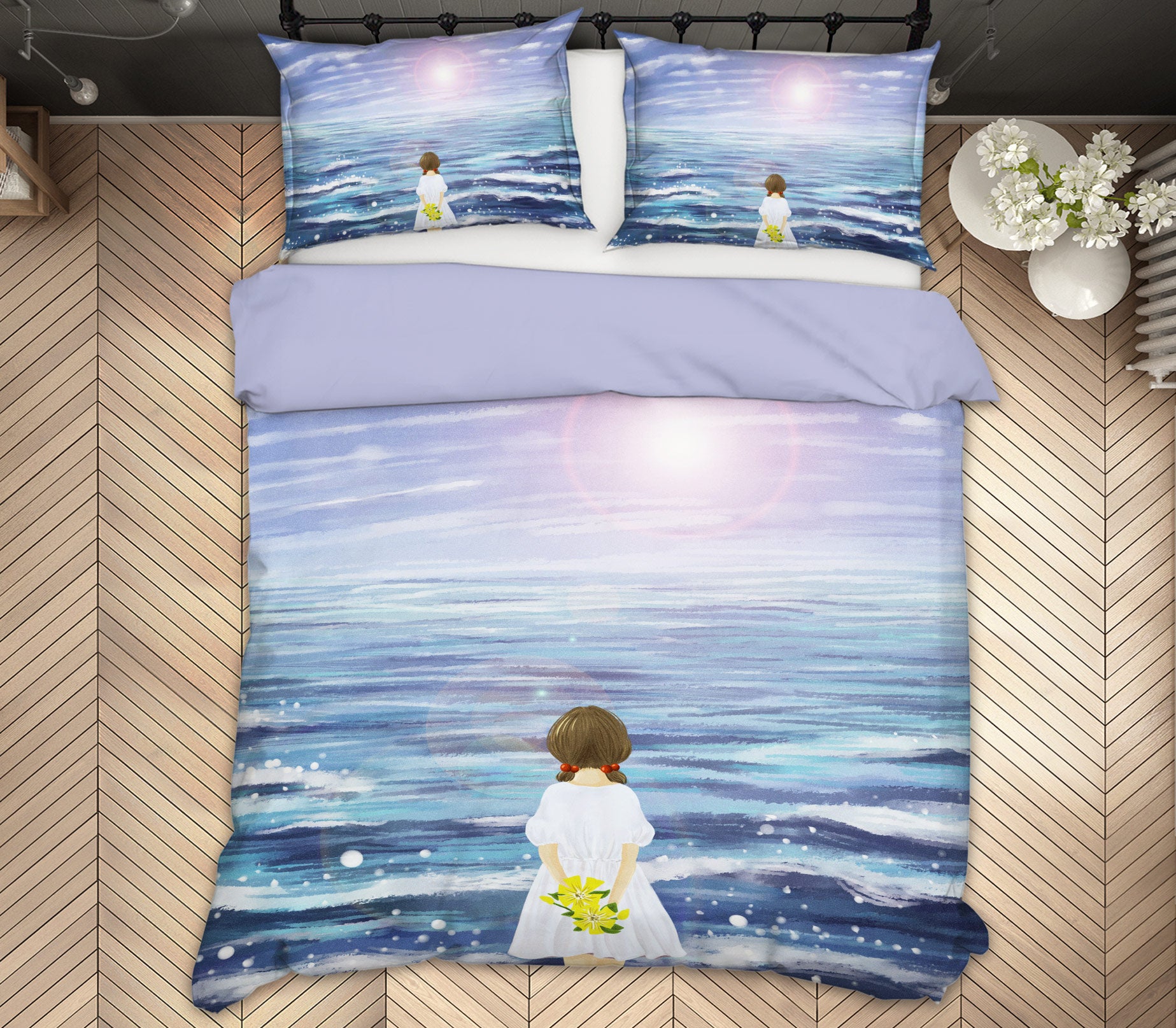 3D Sea Surface Girl 12005 Bed Pillowcases Quilt