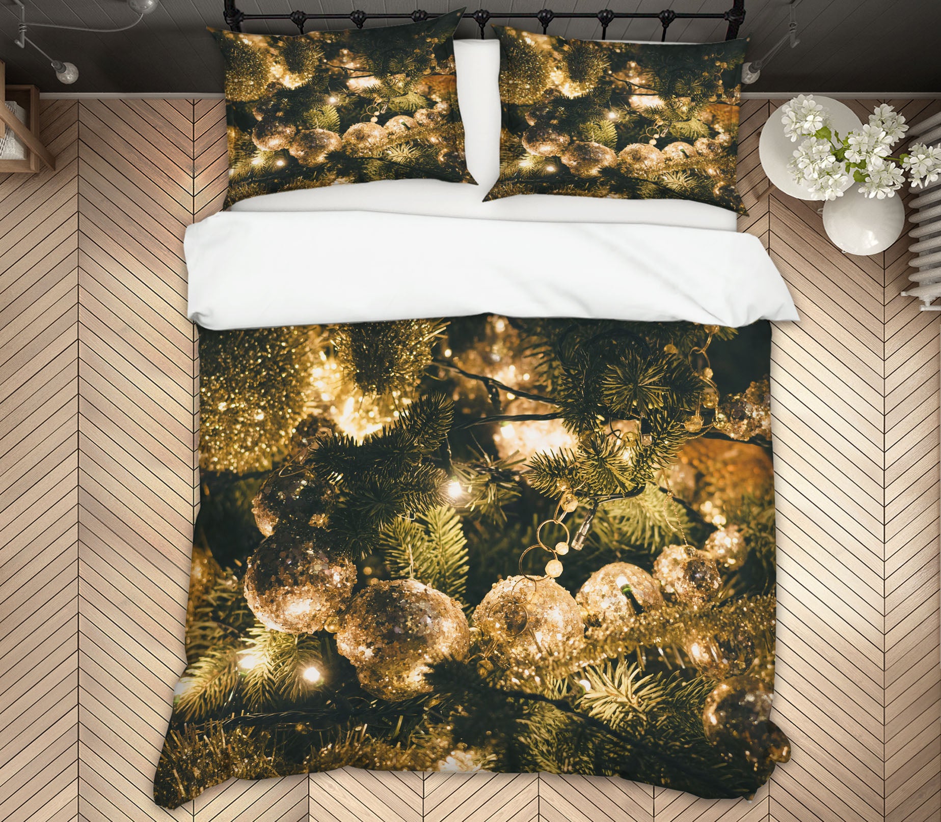 3D Branches Silver Ball 51098 Christmas Quilt Duvet Cover Xmas Bed Pillowcases