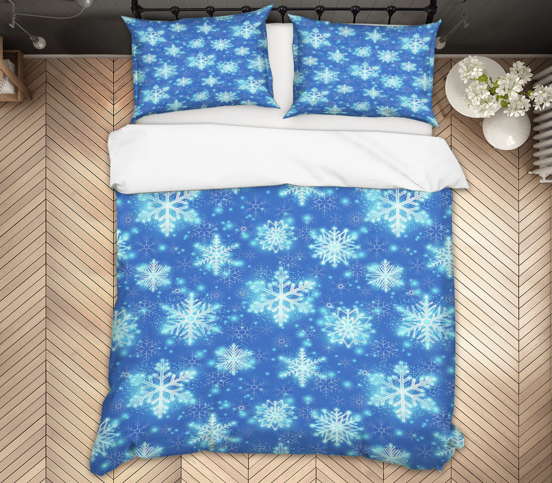 3D Blue Snowflakes 51061 Christmas Quilt Duvet Cover Xmas Bed Pillowcases