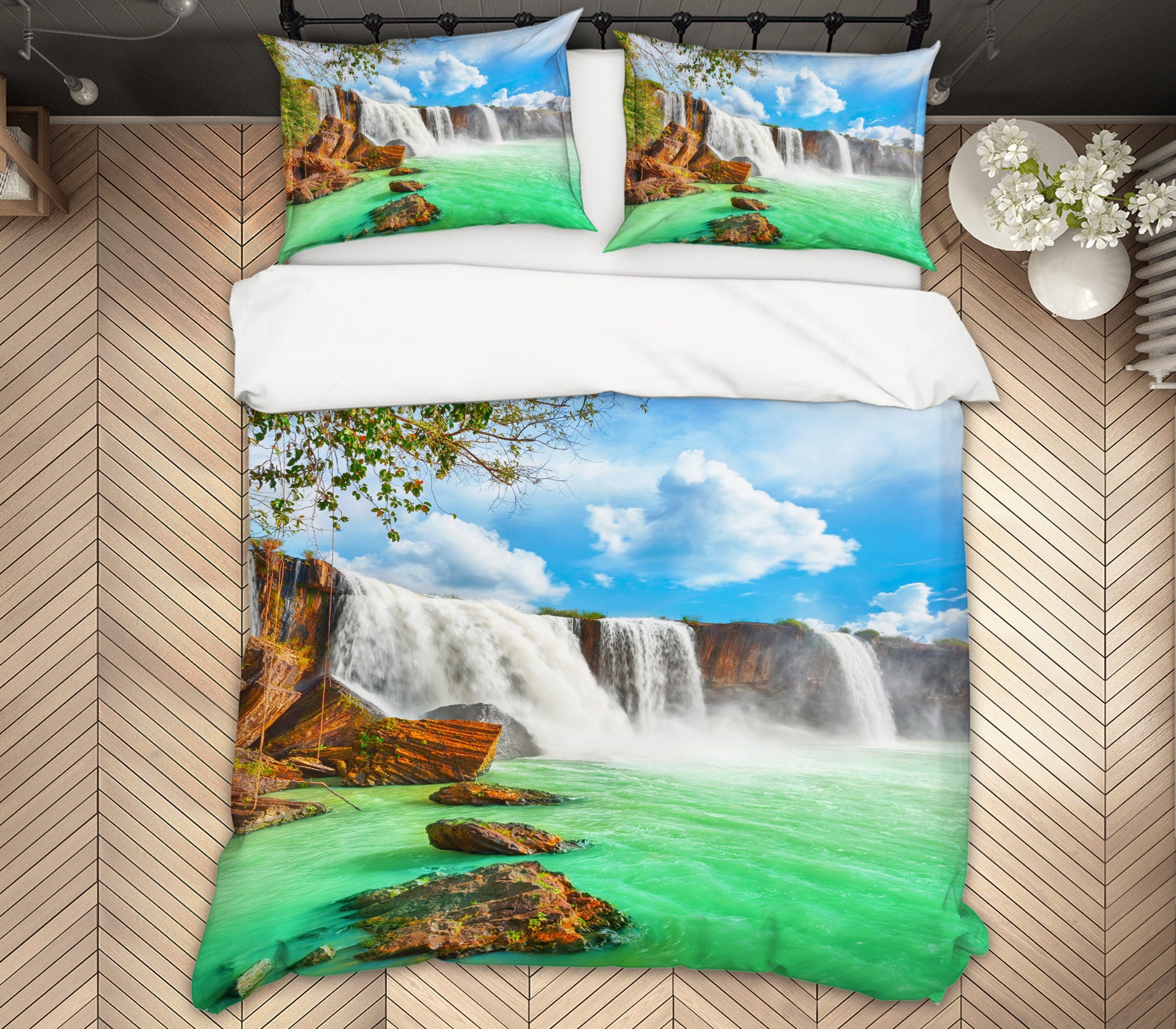 3D Lake Waterfall 12196 Bed Pillowcases Quilt