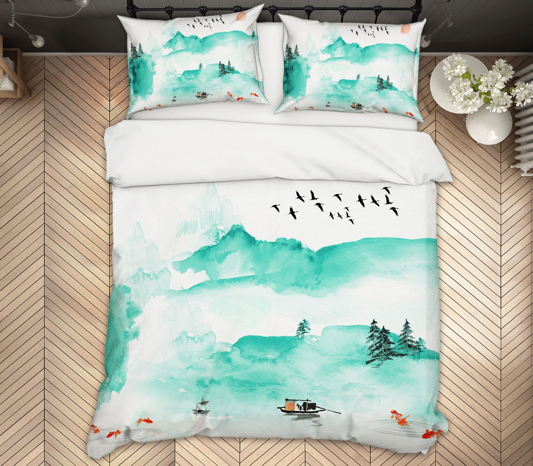 3D Green Mountain 13084 Bed Pillowcases Quilt