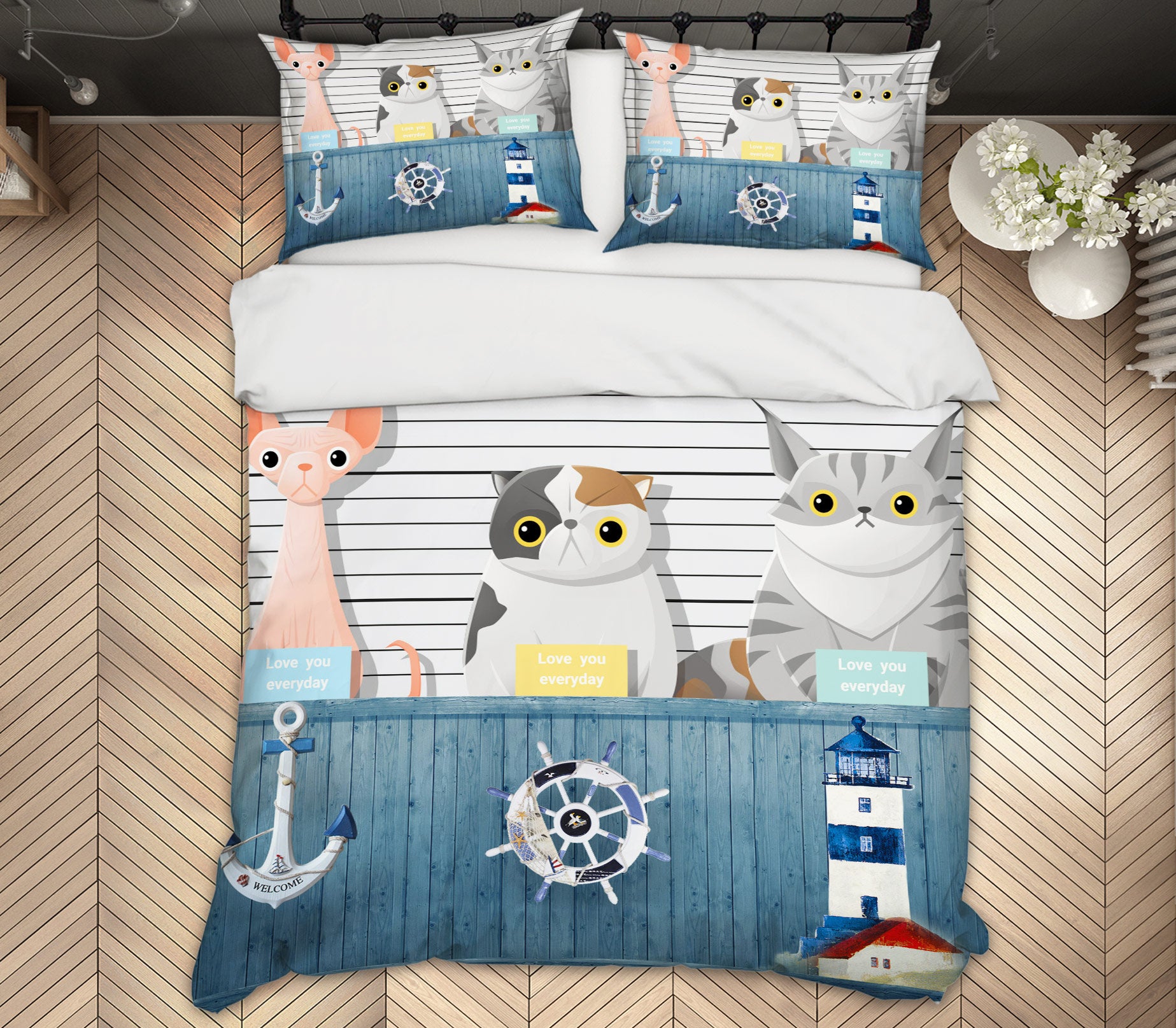 3D Cat Steamship 12101 Bed Pillowcases Quilt