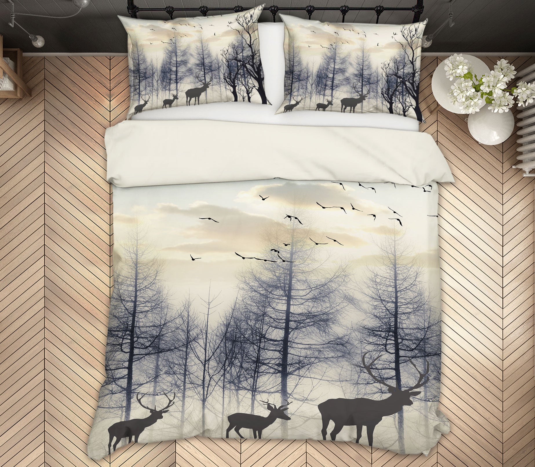 3D Tree Deer 12082 Bed Pillowcases Quilt