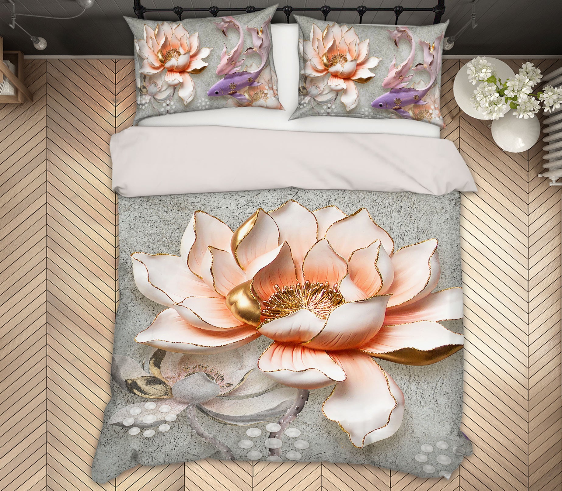 3D Lotus 13073 Bed Pillowcases Quilt