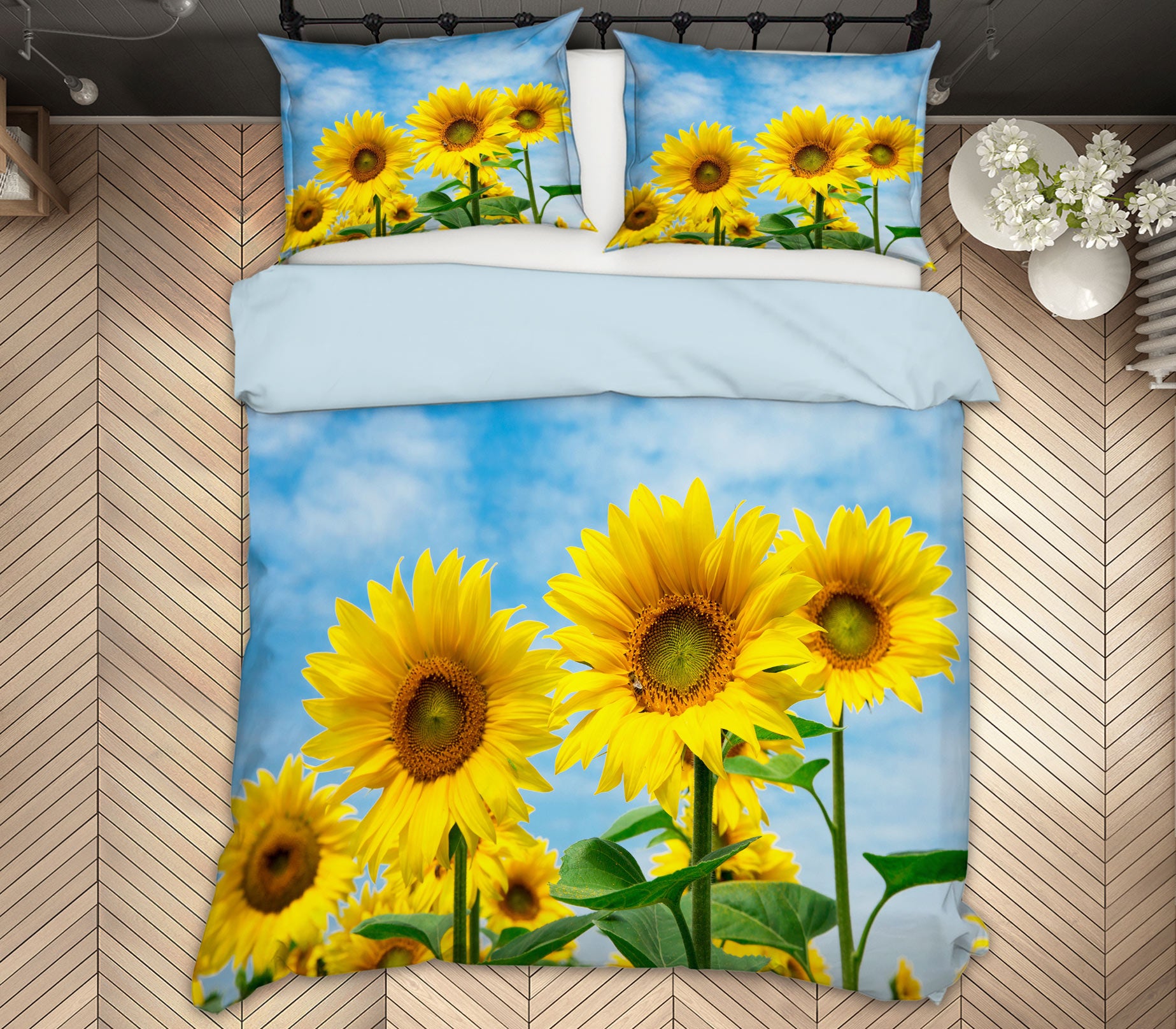 3D Three Sunflowers 59160 Bed Pillowcases Quilt