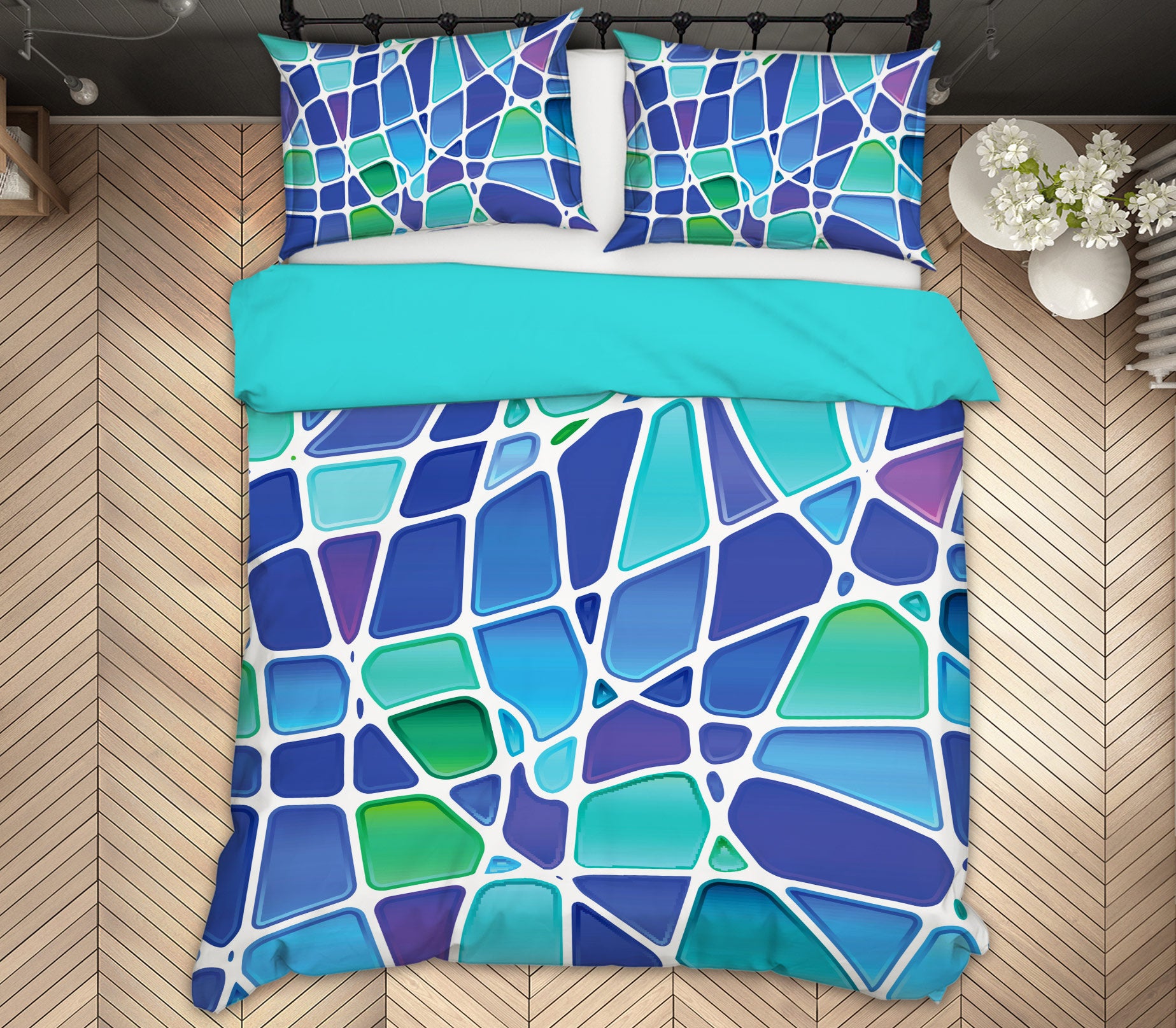 3D Blue Block 13195 Bed Pillowcases Quilt