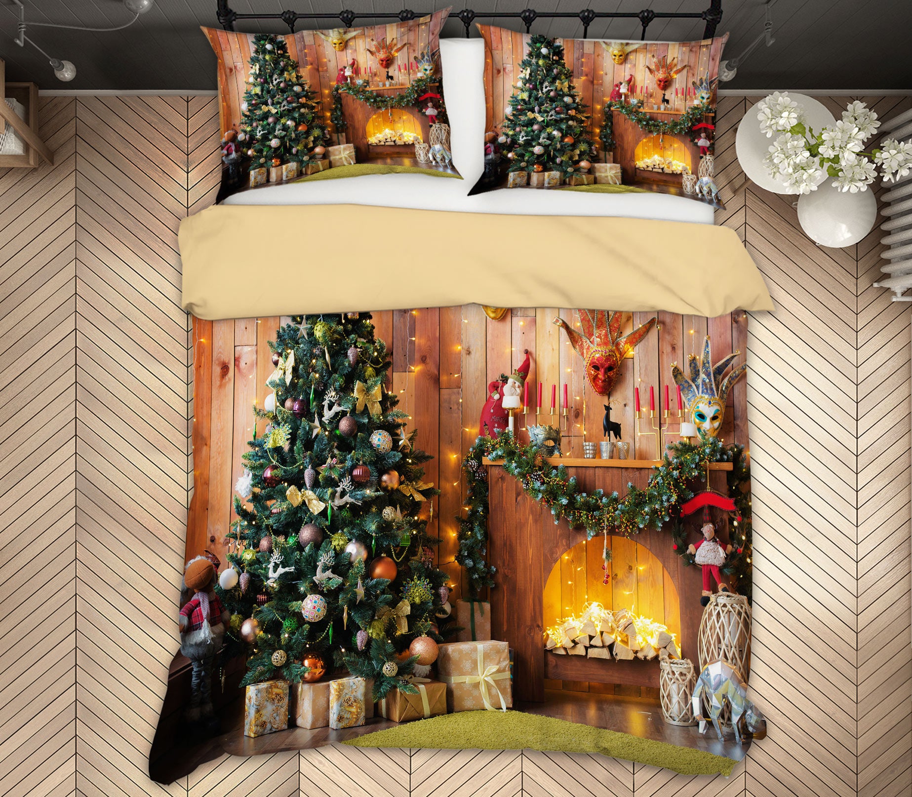 3D Tree Fireplace 51026 Christmas Quilt Duvet Cover Xmas Bed Pillowcases