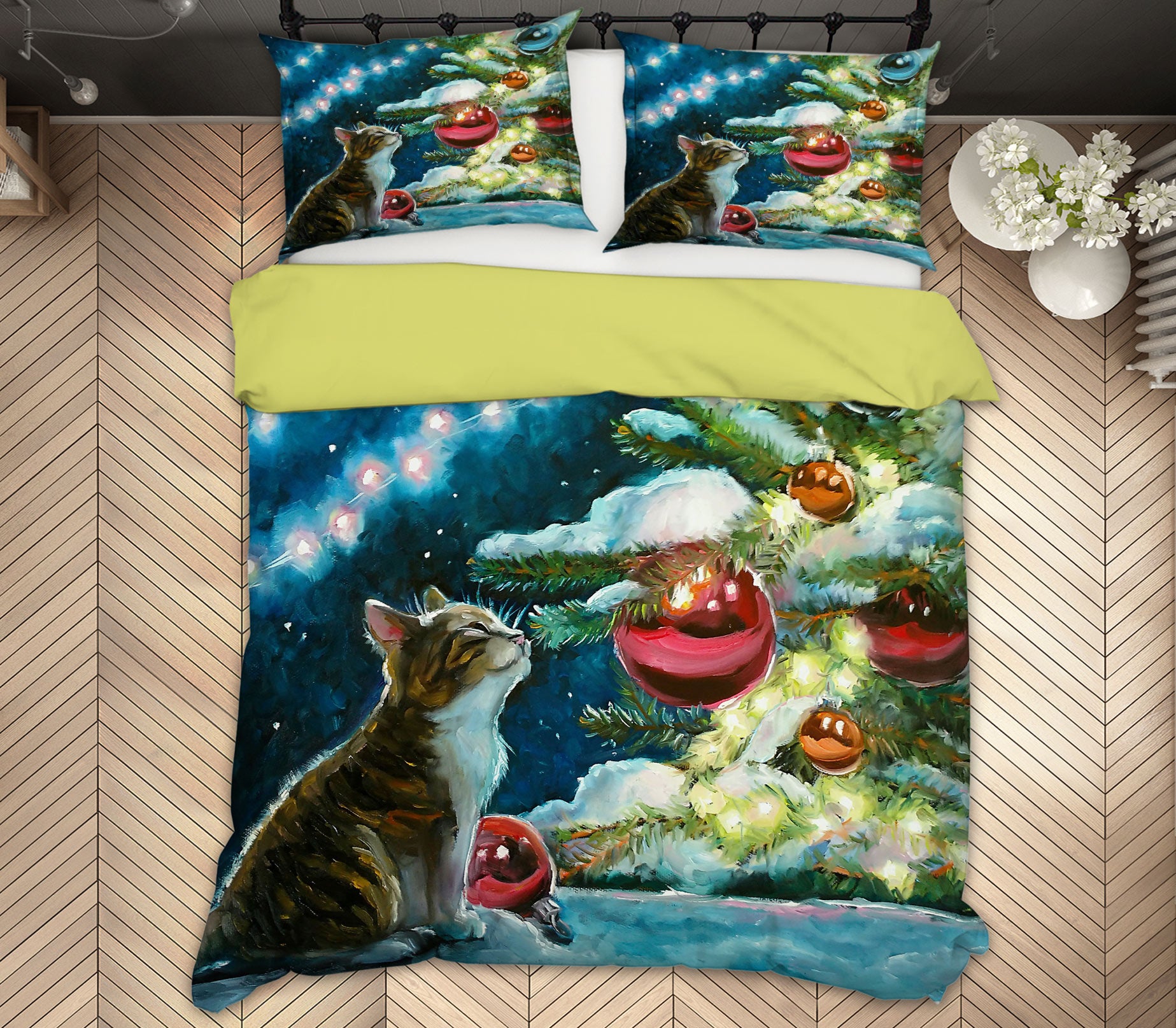 3D Cat Red Ball Tree 51027 Christmas Quilt Duvet Cover Xmas Bed Pillowcases