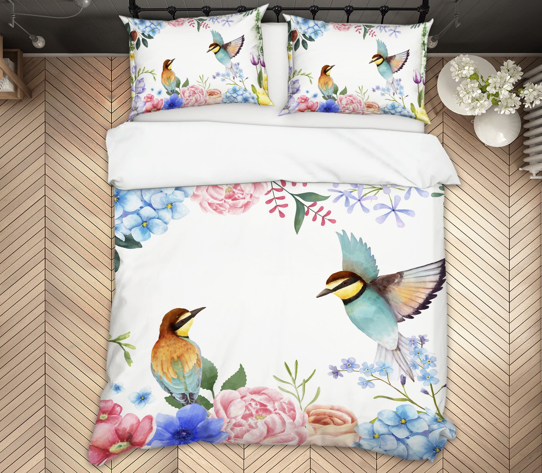 3D Bird Flowers 60123 Bed Pillowcases Quilt
