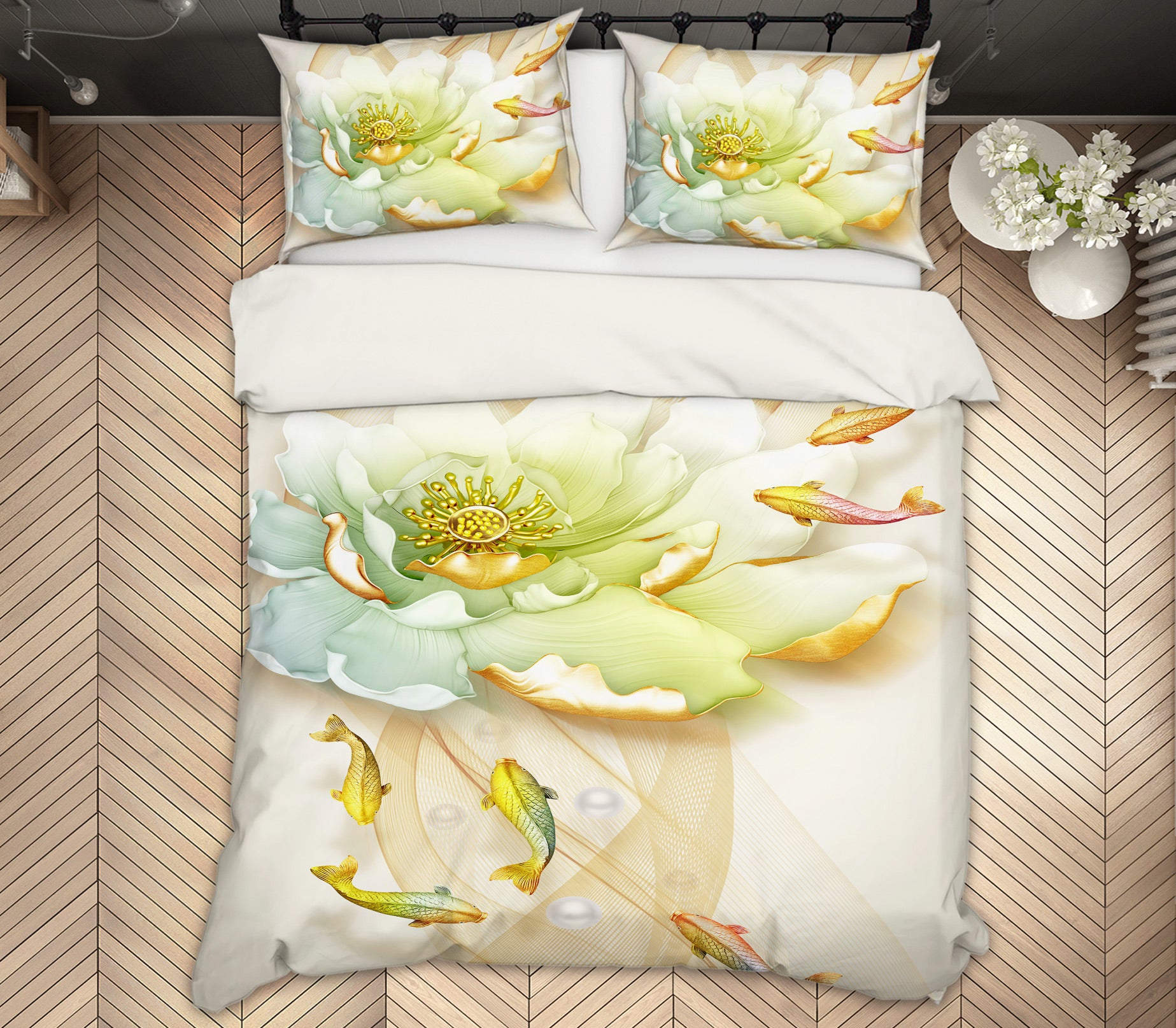 3D Cyan Flowers 13052 Bed Pillowcases Quilt