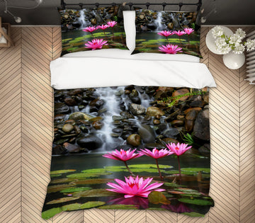 3D Stone Lotus 12195 Bed Pillowcases Quilt