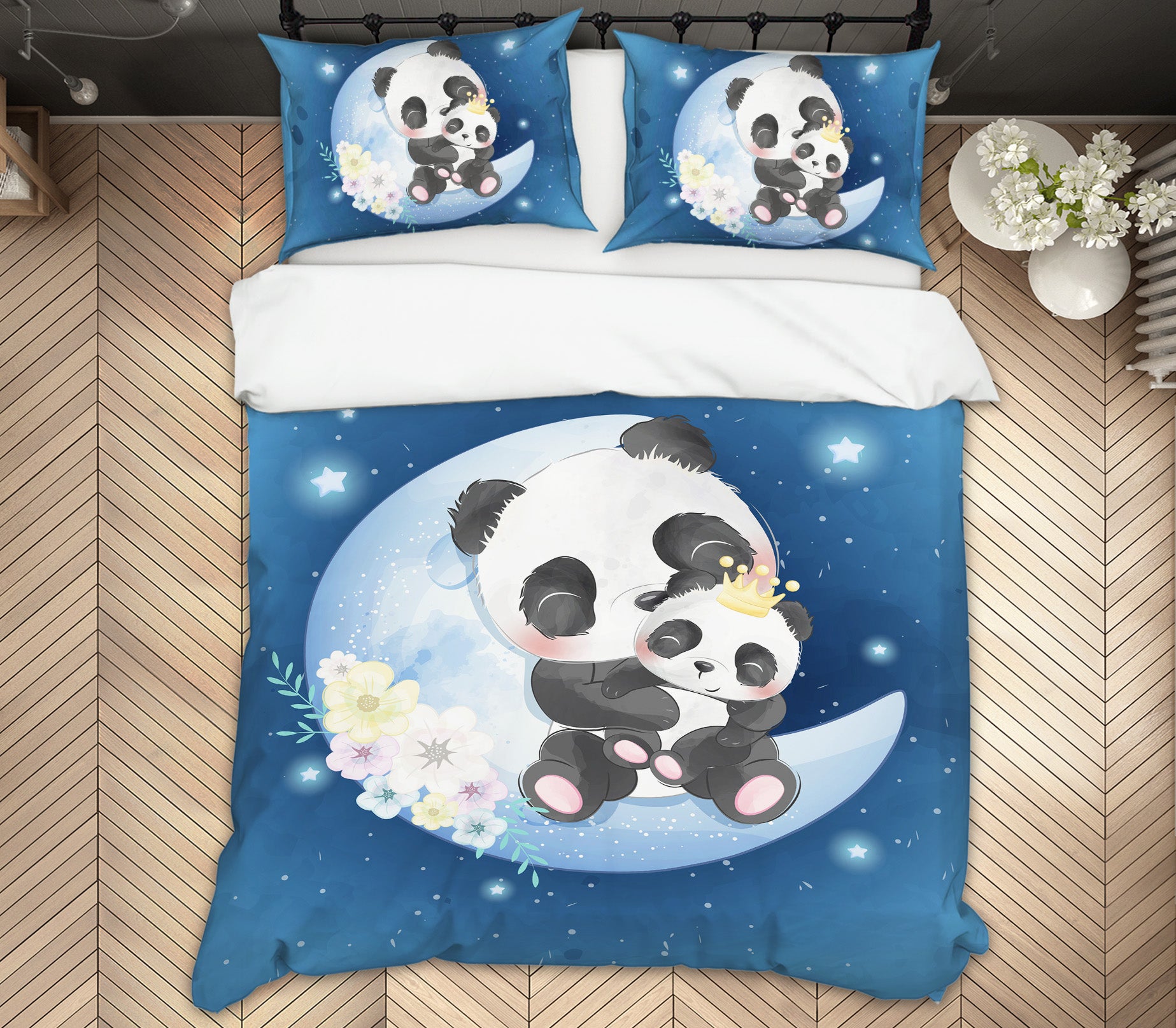 3D Blue Moon Panda 59011 Bed Pillowcases Quilt