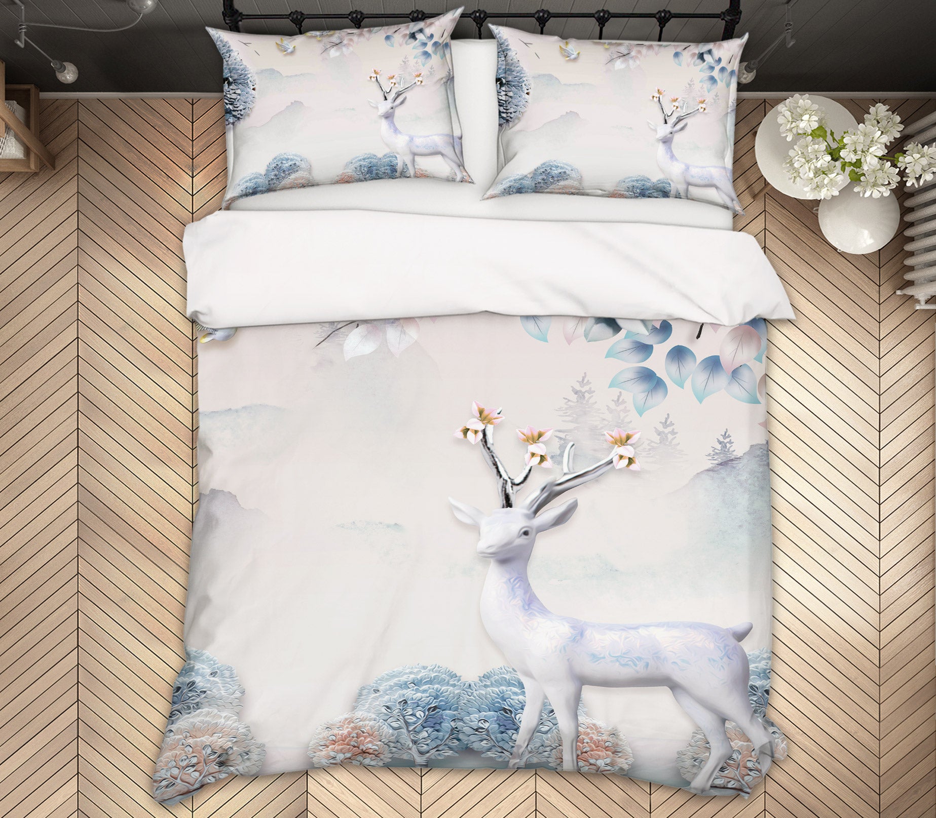 3D White Deer 12077 Bed Pillowcases Quilt