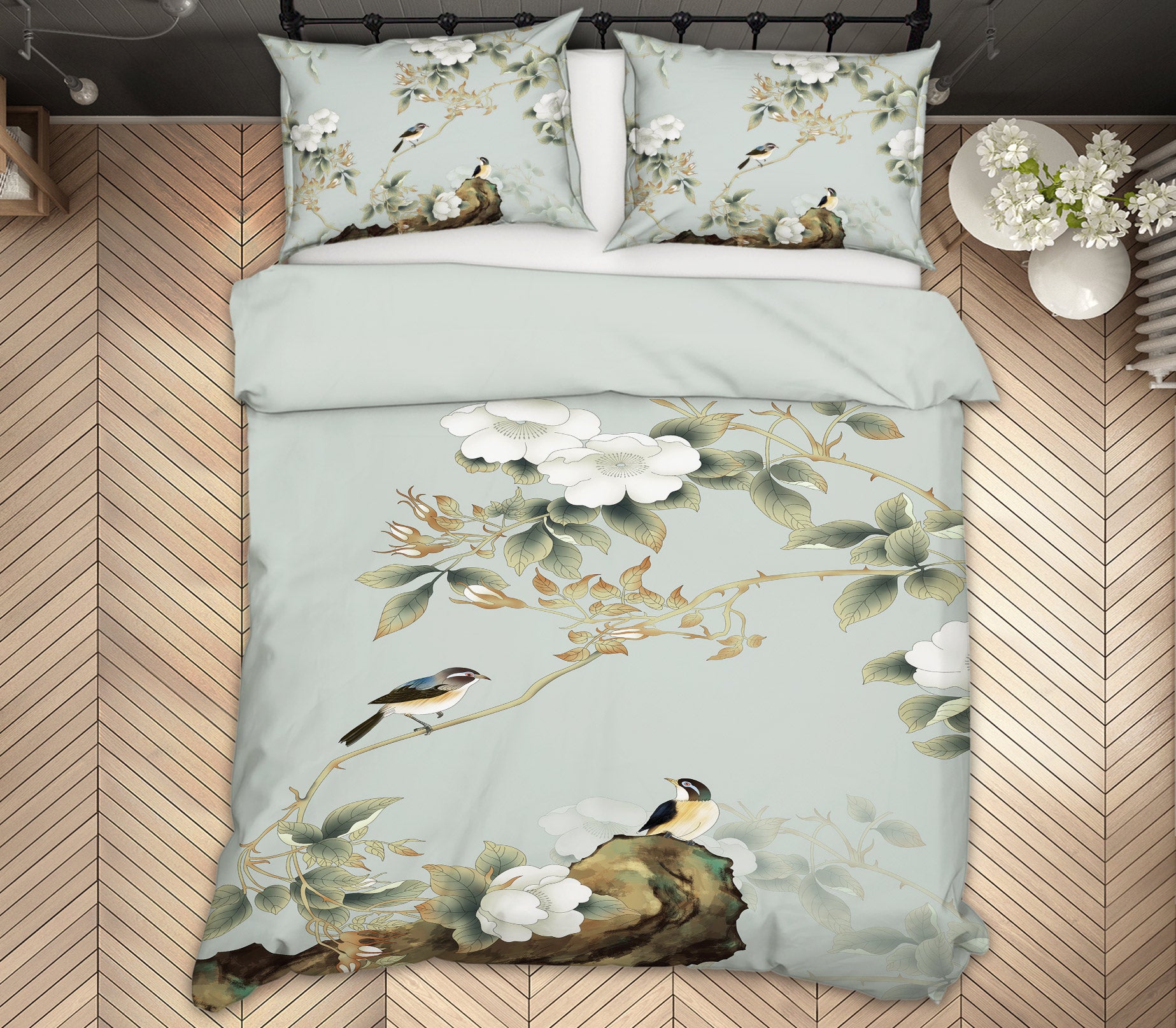3D Flower Branch Bird 12068 Bed Pillowcases Quilt