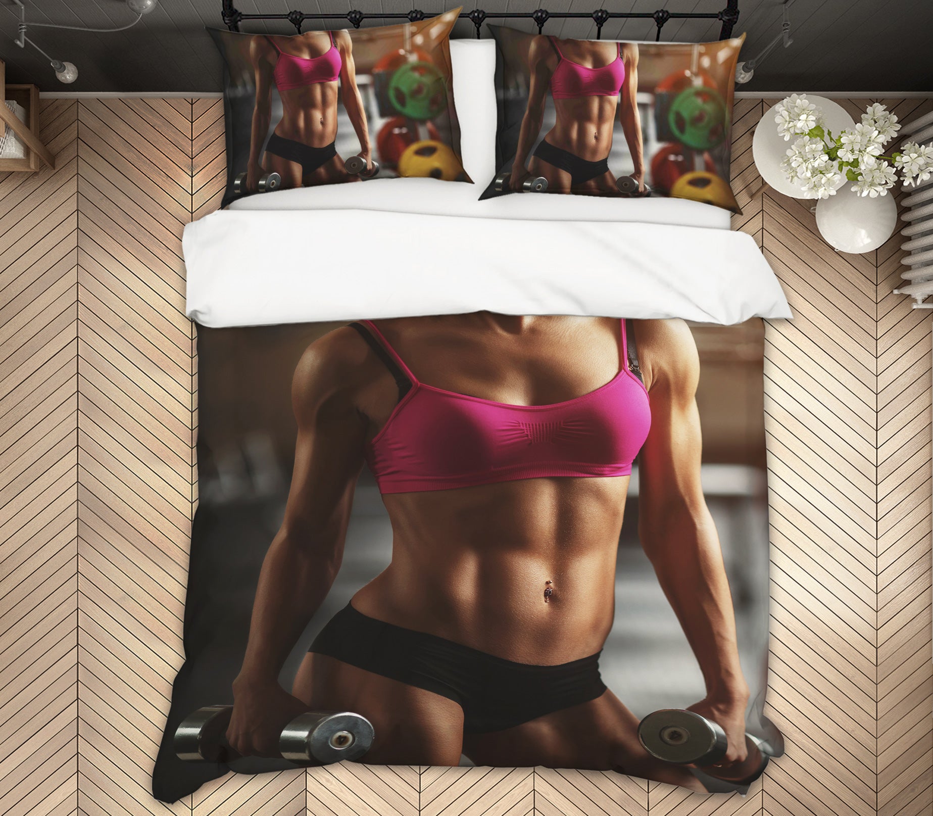 3D Lift Dumbbells 14108 Bed Pillowcases Quilt
