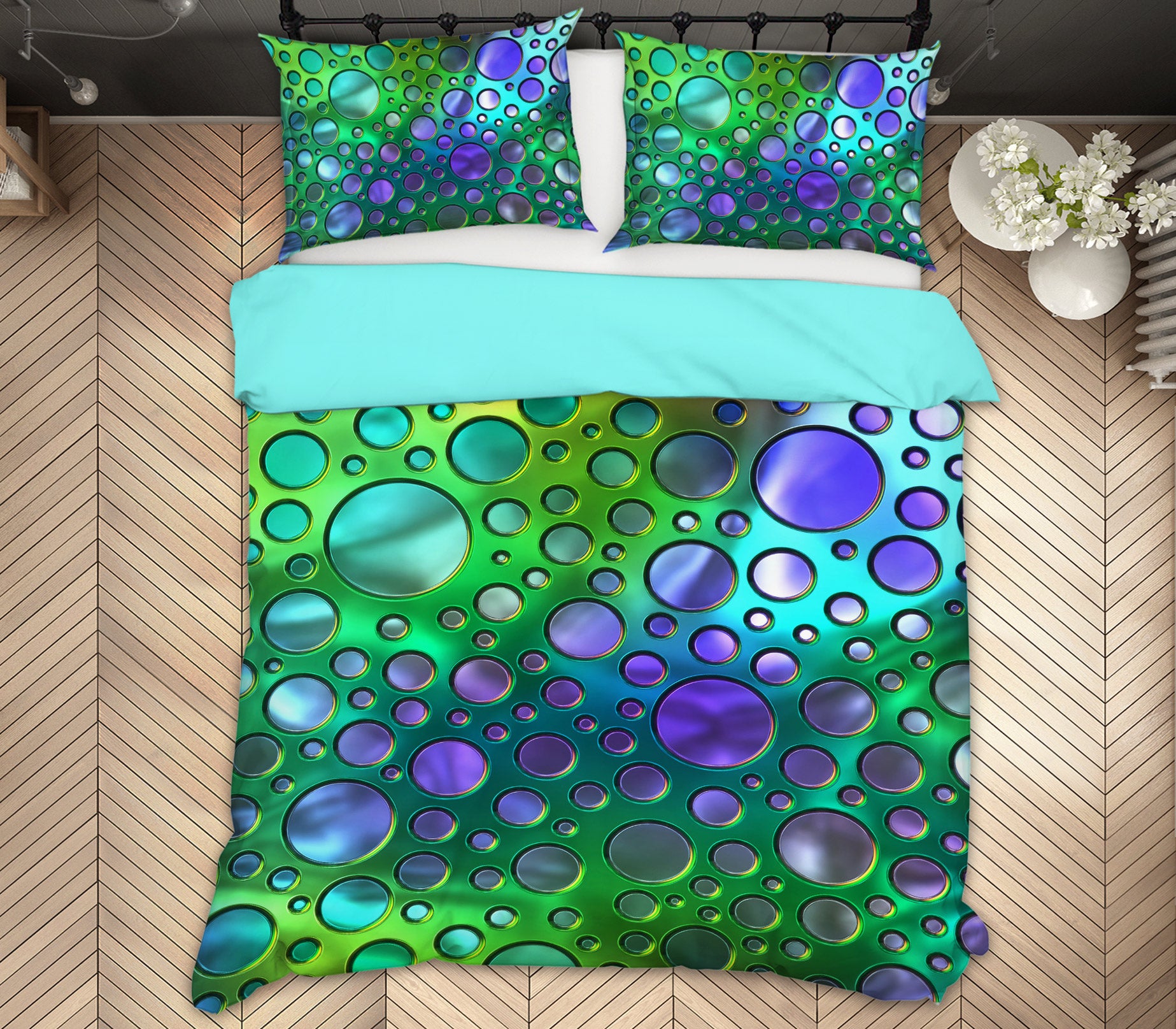 3D Green Water Drop 14052 Bed Pillowcases Quilt