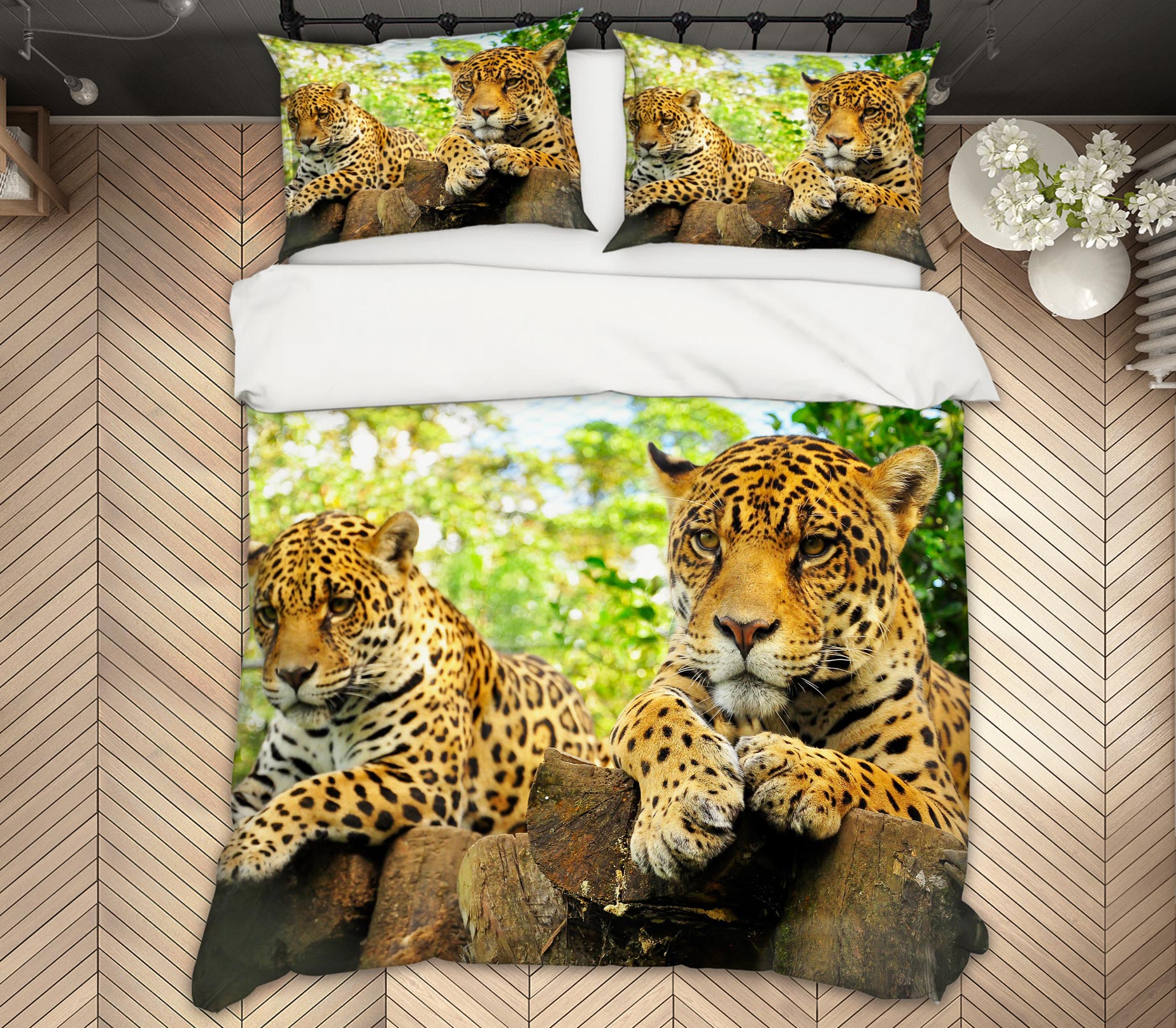 3D Two Leopards 59231 Bed Pillowcases Quilt