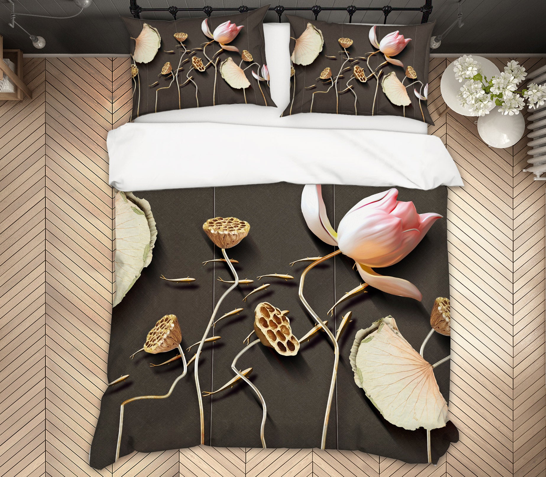 3D Lotus 12078 Bed Pillowcases Quilt