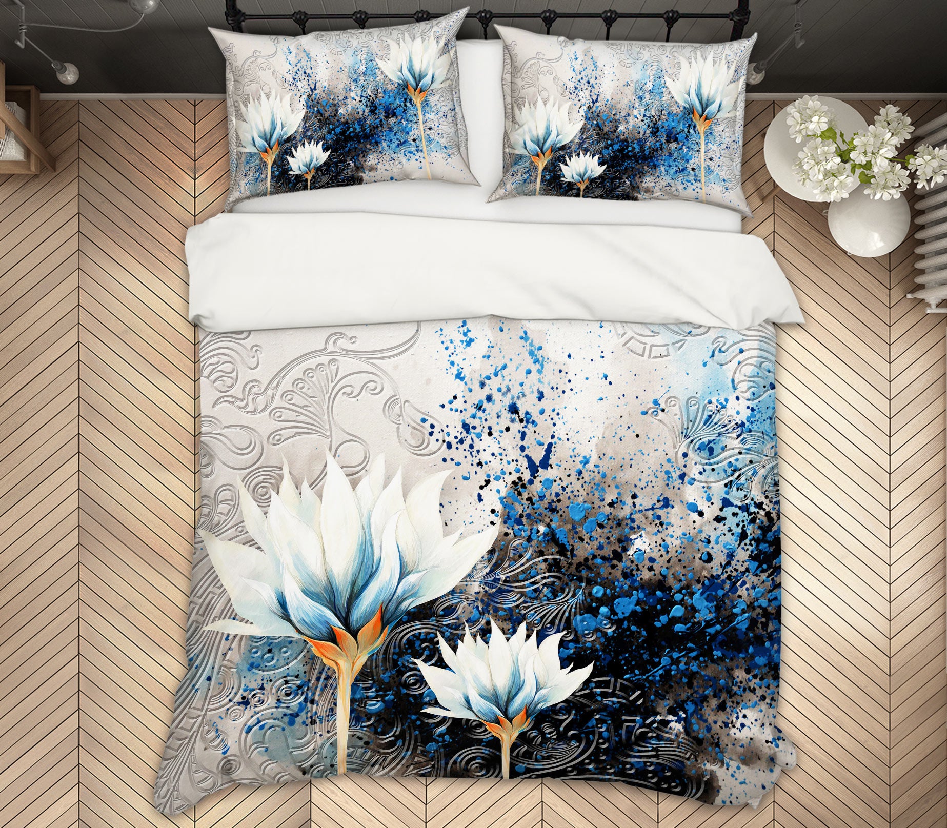 3D Blue Flowers 13026 Bed Pillowcases Quilt
