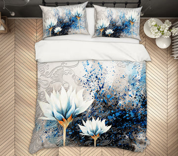 3D Blue Flowers 13026 Bed Pillowcases Quilt