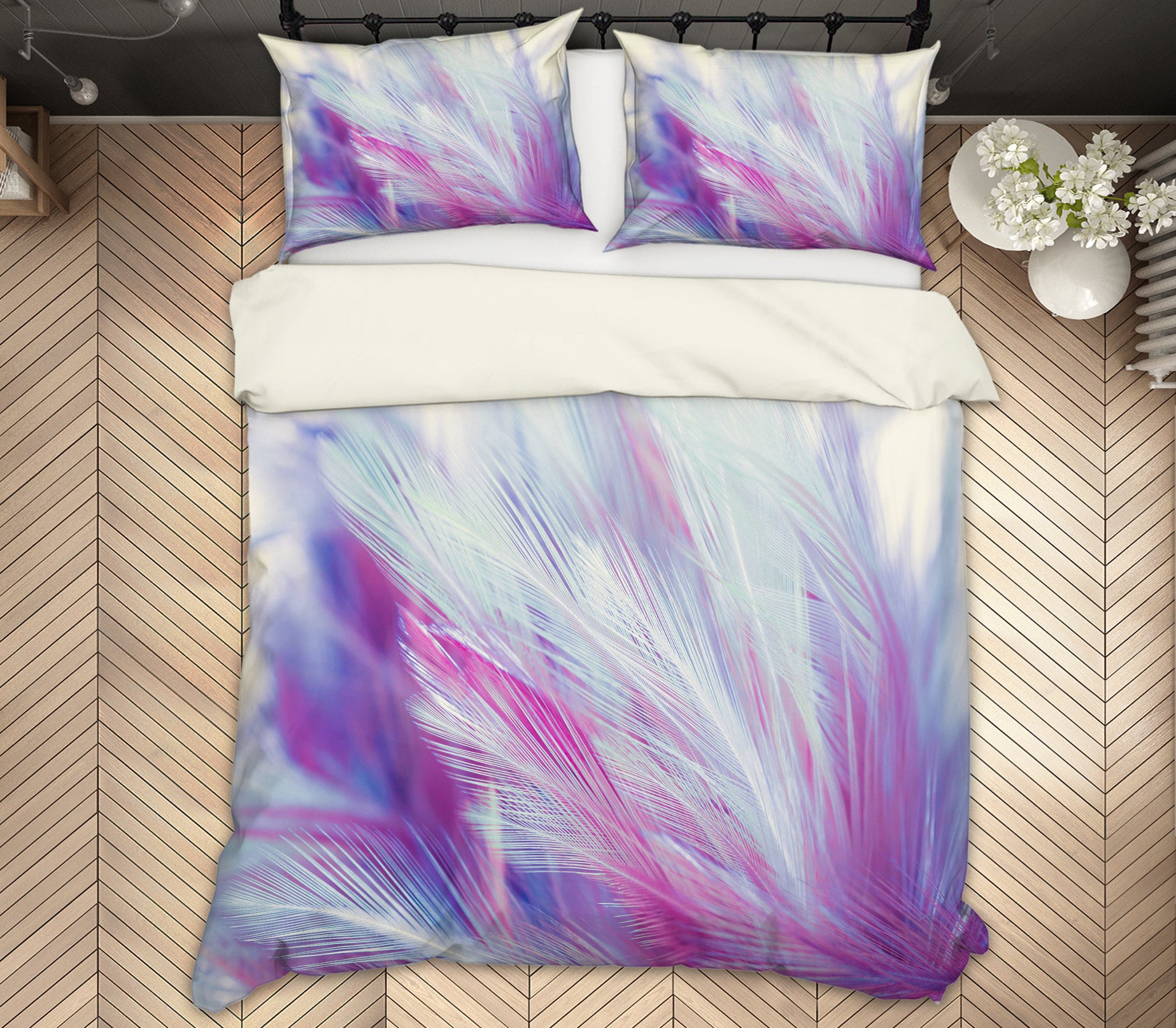 3D Purple Feather 60037 Bed Pillowcases Quilt