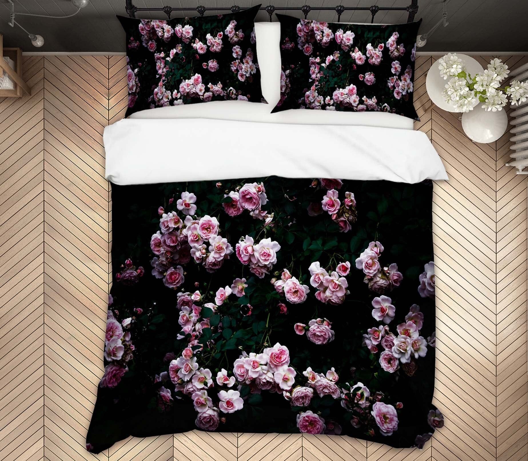 3D Pink Rose 2007 Noirblanc777 Bedding Bed Pillowcases Quilt Quiet Covers AJ Creativity Home 